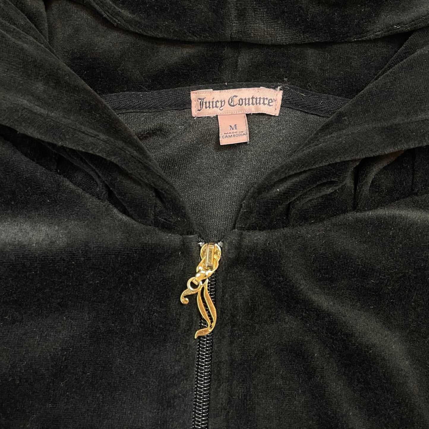 Rare Y2K Juicy Couture Black Velour Gothic Crest Zip Hoodie | Best Fit UK 8-10