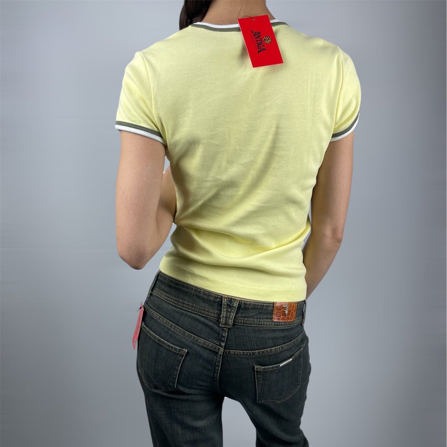 Y2K Esprit Yellow V-Neck Tee β Size UK 8