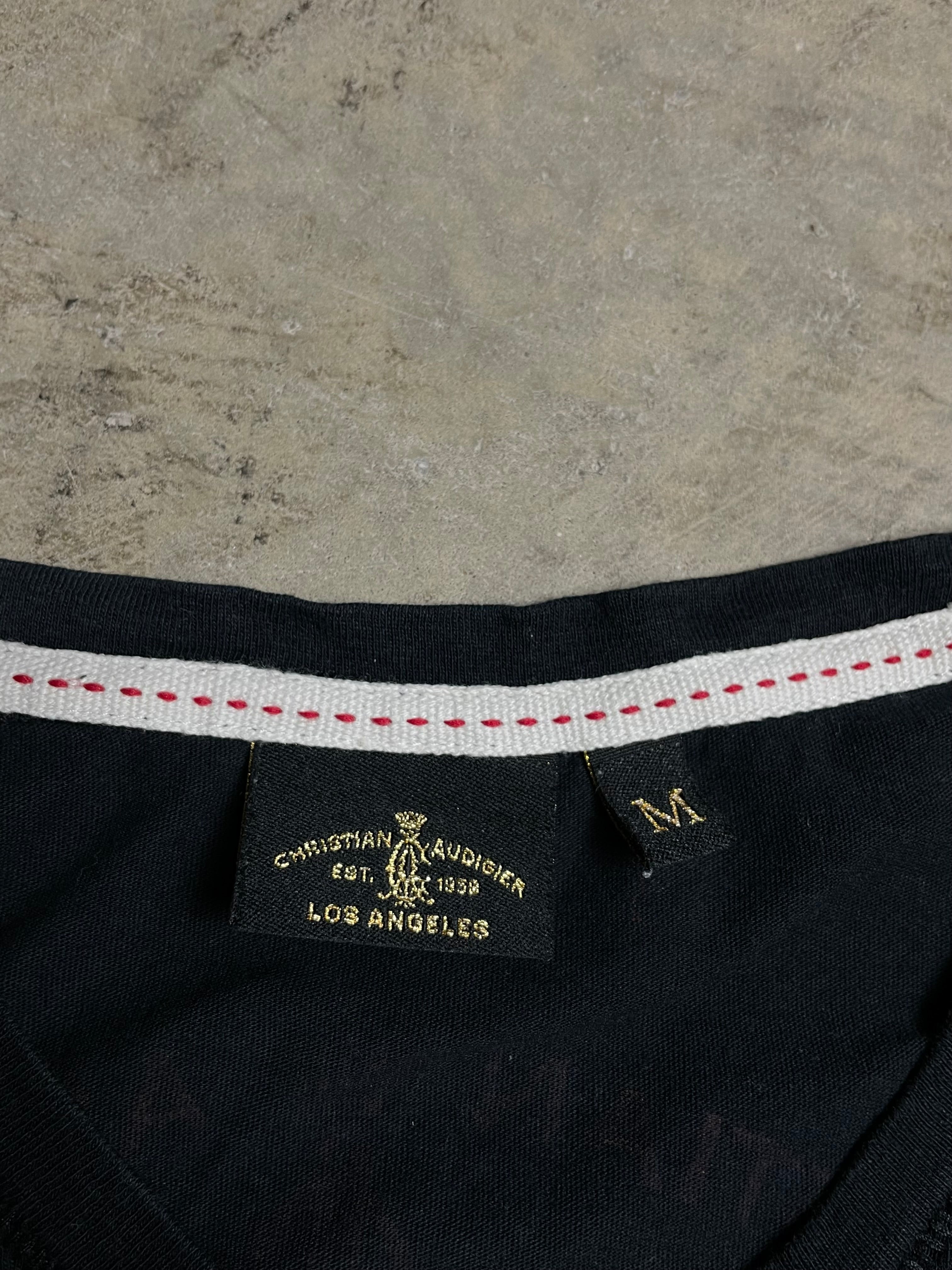 Vintage Y2K Christian Audigier Graphic V-Neck Tee | Best Fit UK 8