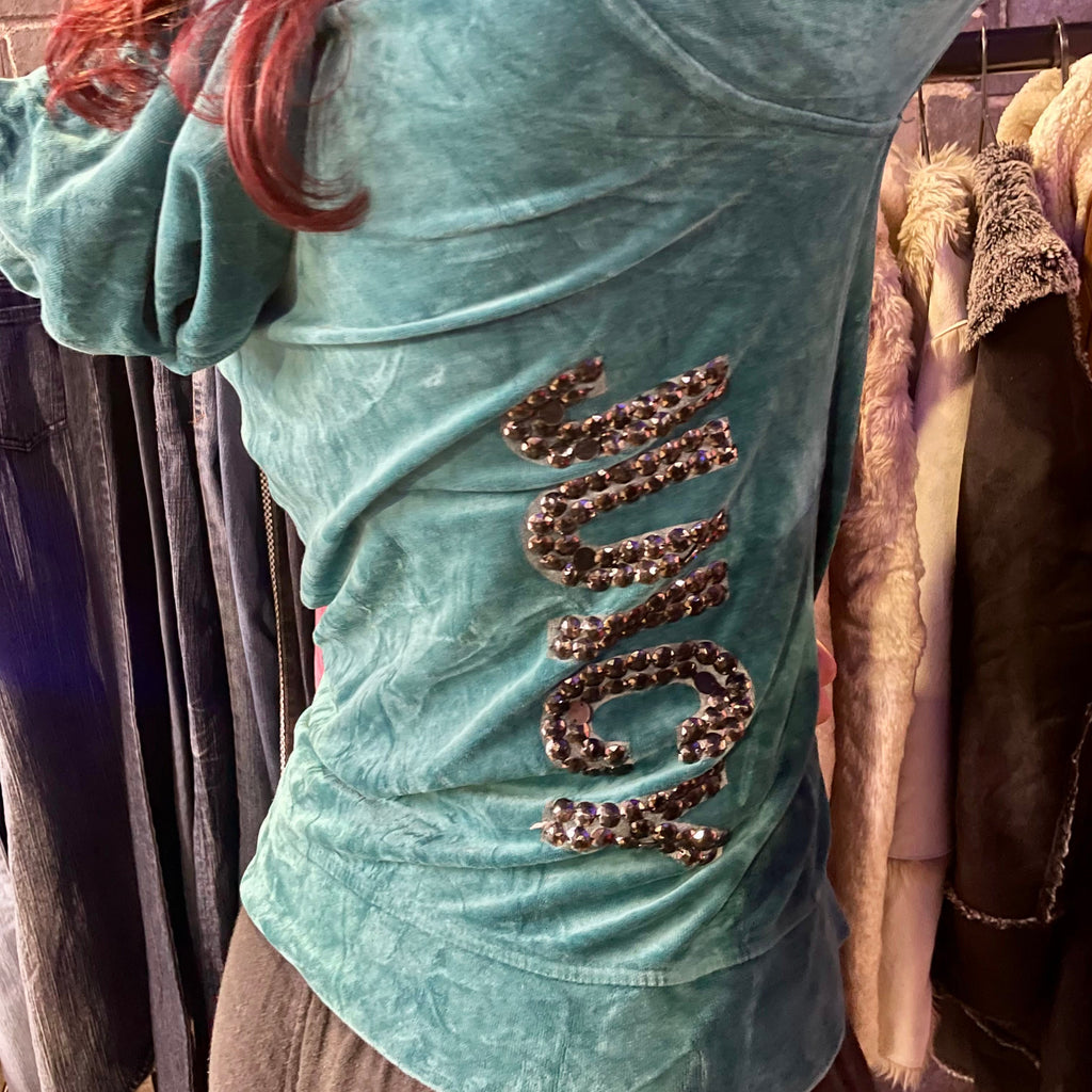 Y2K Juicy Couture Teal Velour Zip Hoodie | Best Fits UK 10-12