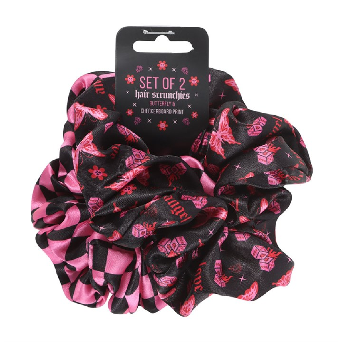 Set of 2 Rebel Butterfly and Checkerboard Hair Scrunchies