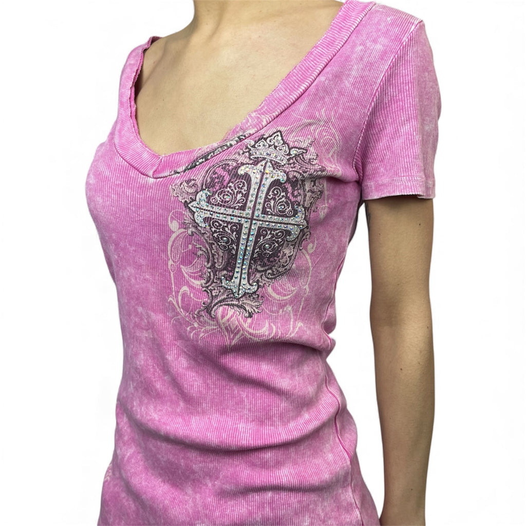 Y2K Tattoo Burnout Cross Tee | Best Fit Size UK 10