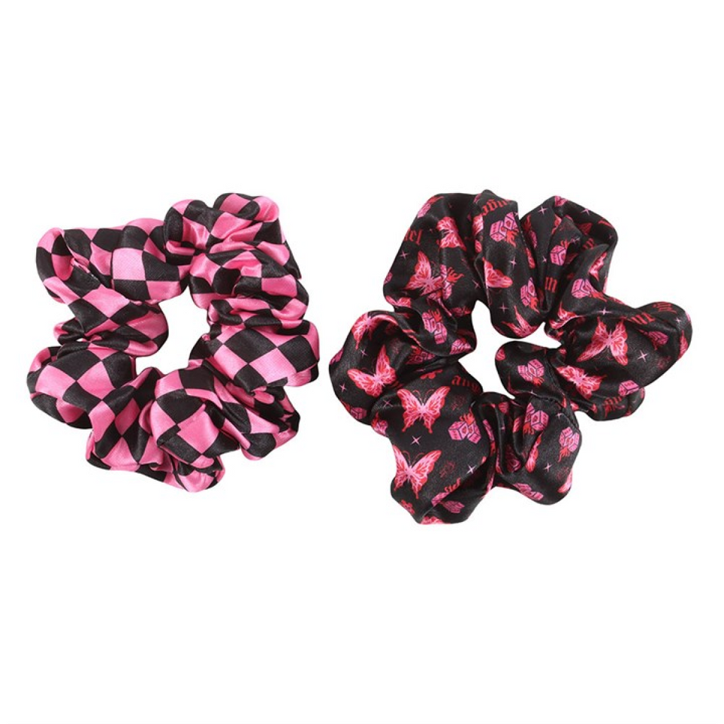 Set of 2 Rebel Butterfly and Checkerboard Hair Scrunchies