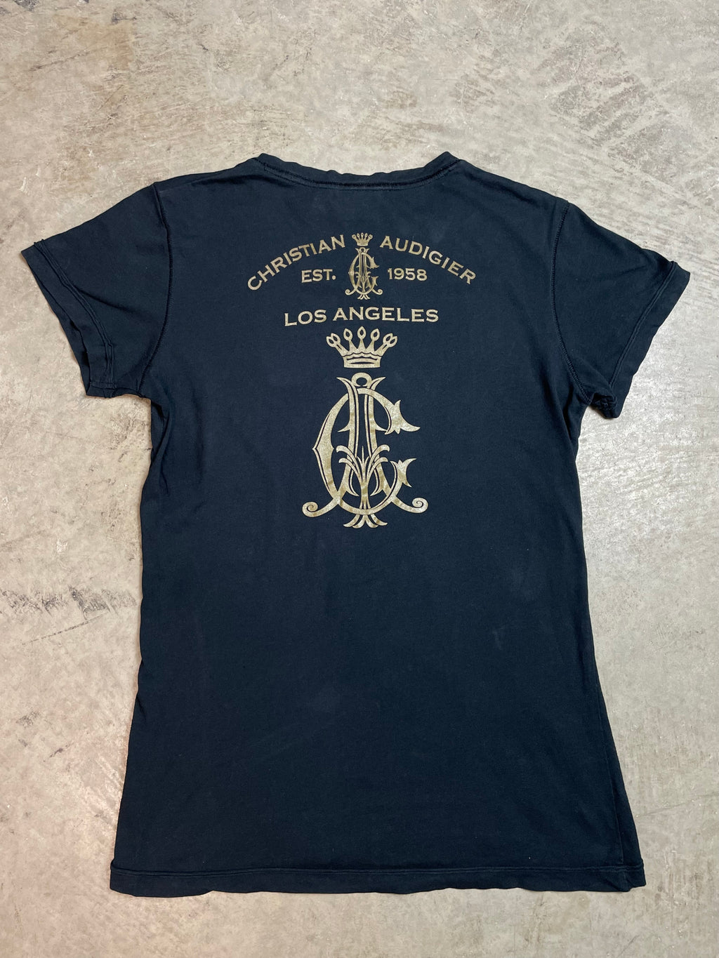 Vintage Y2K Christian Audigier Graphic V-Neck Tee | Best Fit UK 8