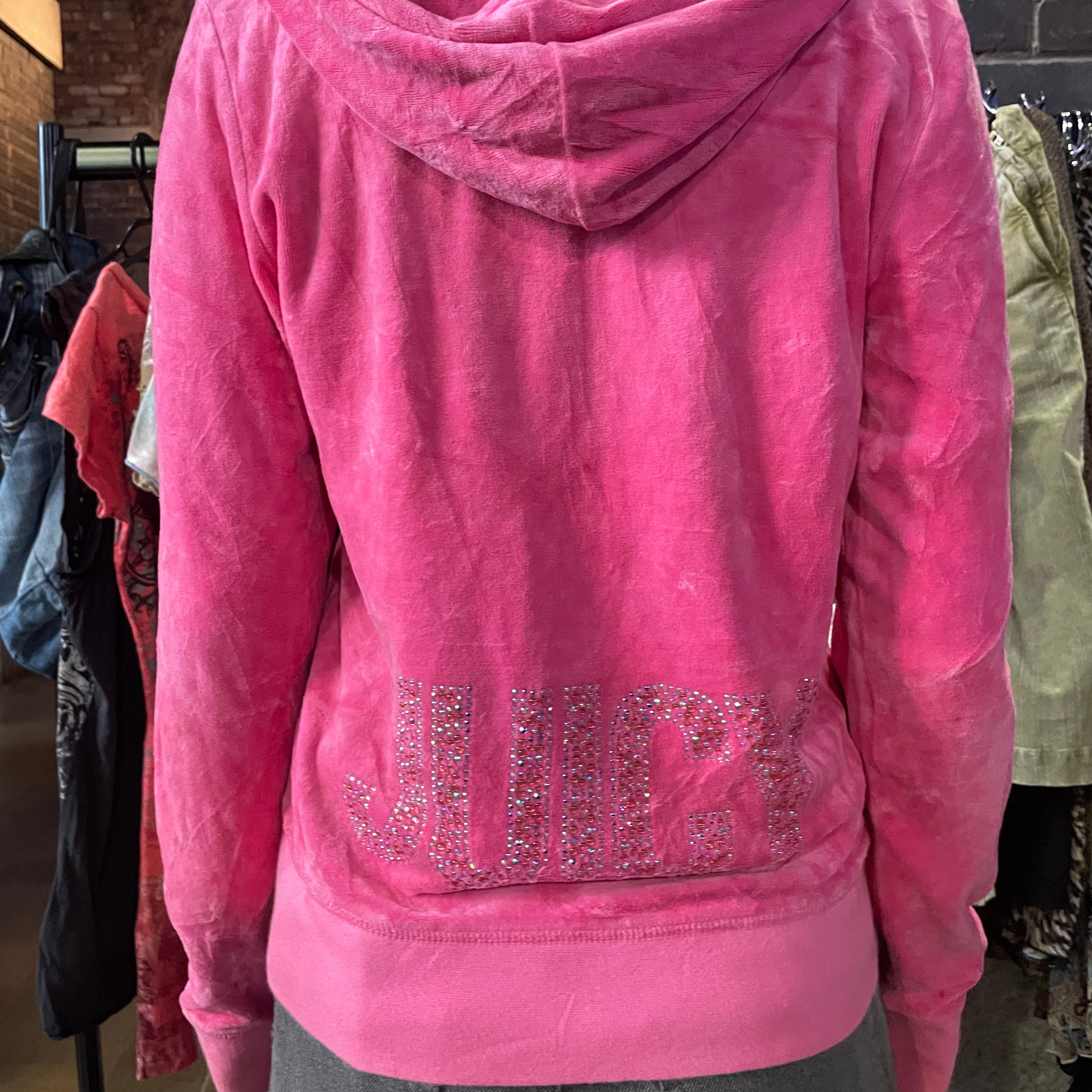 Y2K Juicy Couture Pink Velour Zip Hoodie | Best Fit Size UK 10