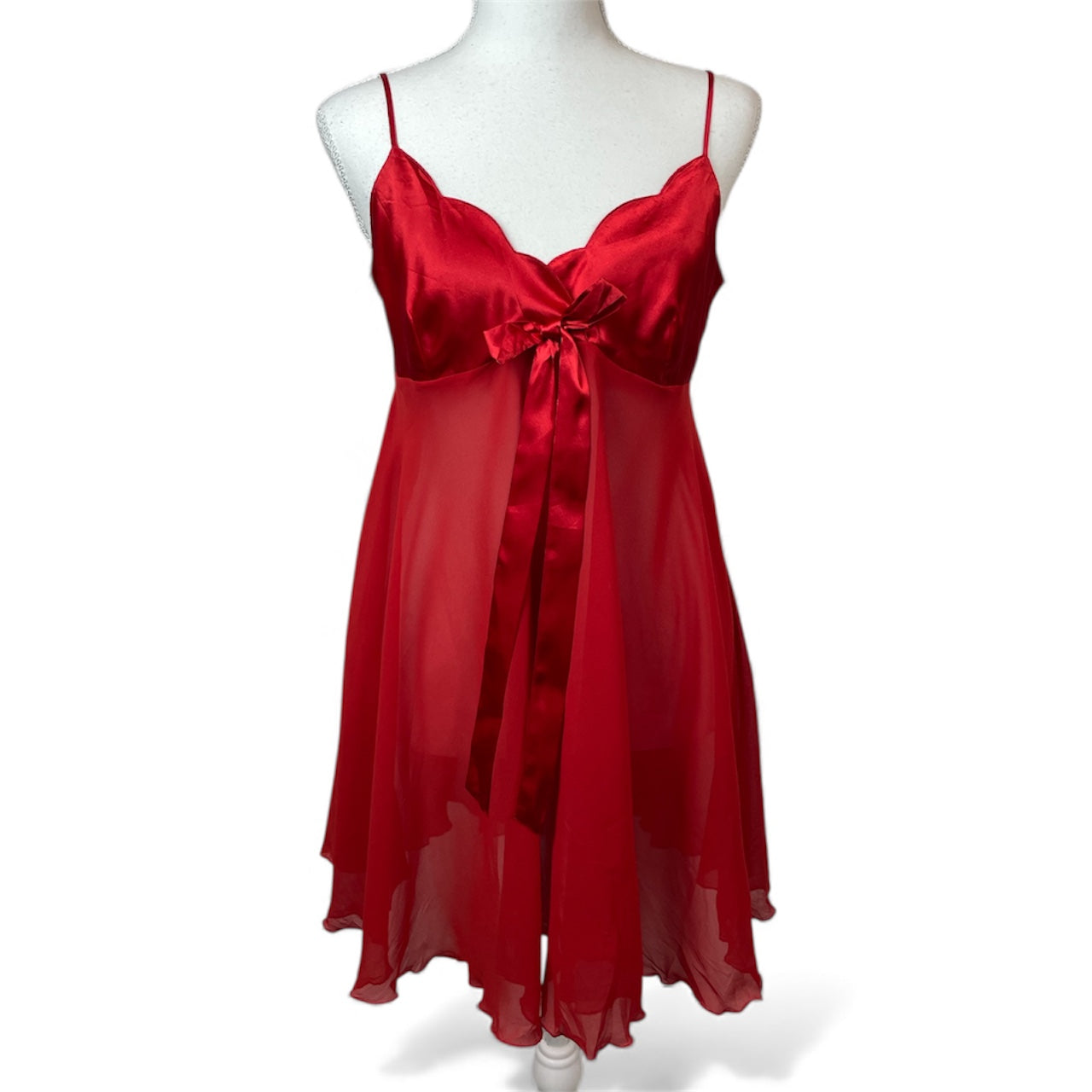 Y2K Victoria’s Secret Red Satin & Chiffon Babydoll With Bow | Best Fit Size UK 8