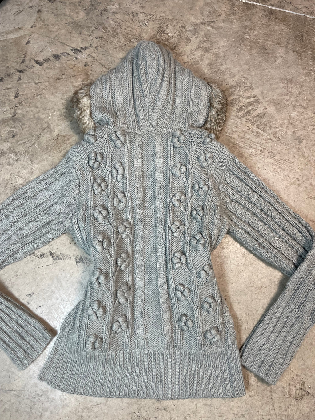 Vintage Y2K Diesel Cable Knit Hooded Jumper with Faux Fur | UK 10–12