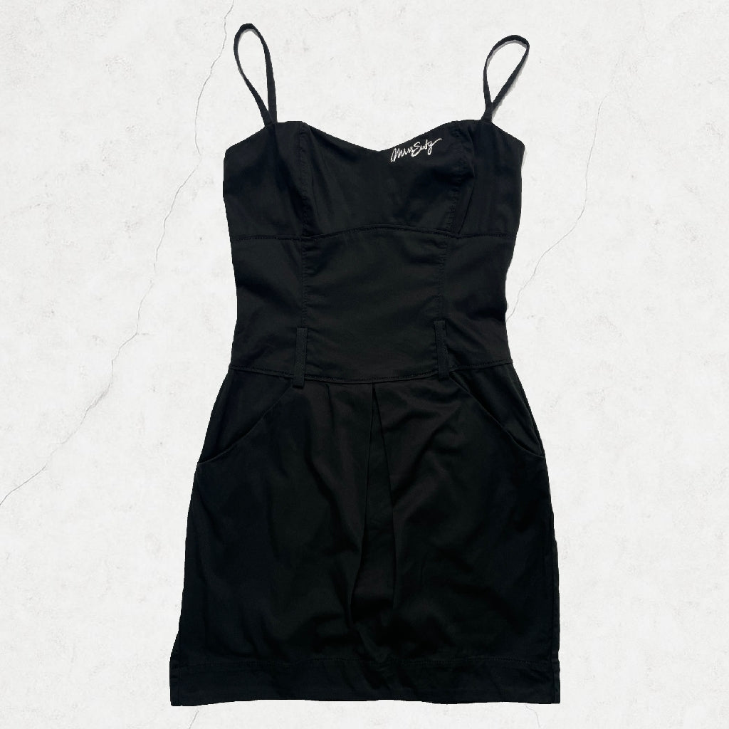 Miss Sixty Satin-Feel Black Mini Dress with Pockets – Made in Italy