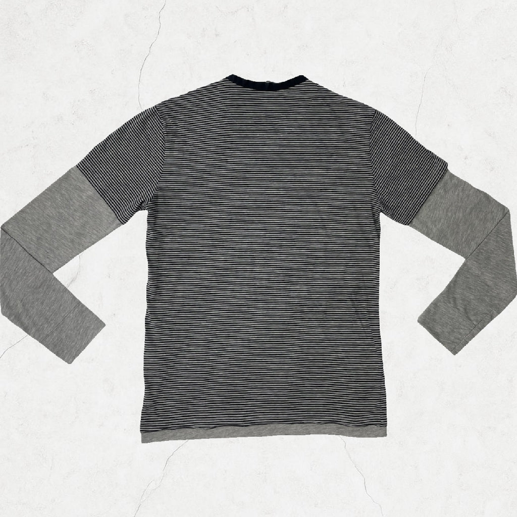Love Moschino Unisex Layered Stripe Long Sleeve Tee – Grey & Navy