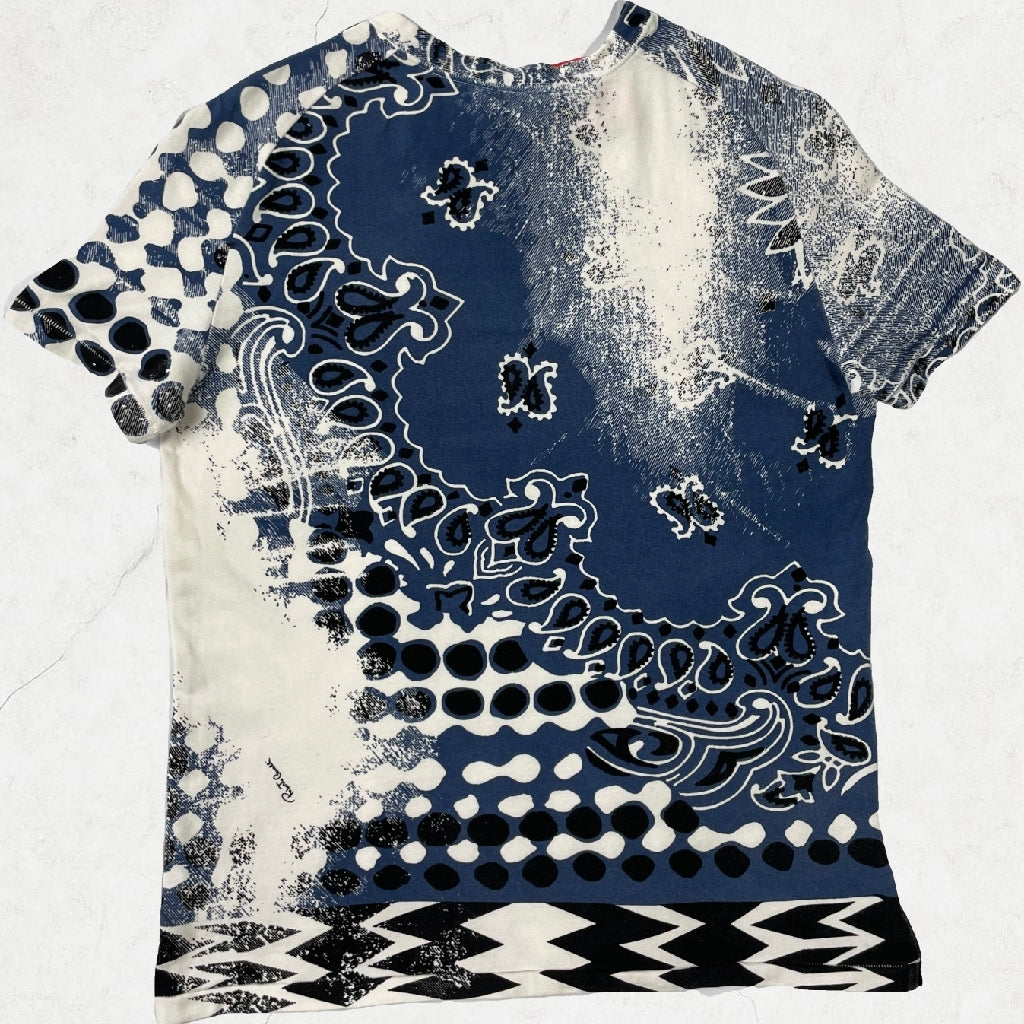 Roberto Cavalli Abstract Cream & Blue Silk-Blend Tee