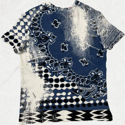 Roberto Cavalli Abstract Cream & Blue Silk-Blend Tee