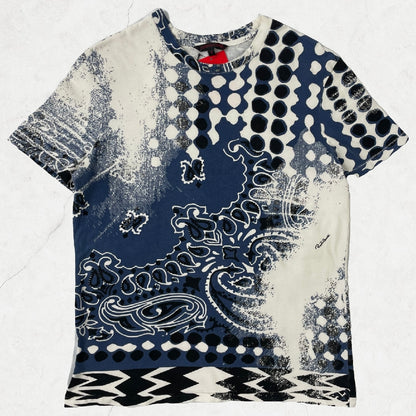 Roberto Cavalli Abstract Cream & Blue Silk-Blend Tee