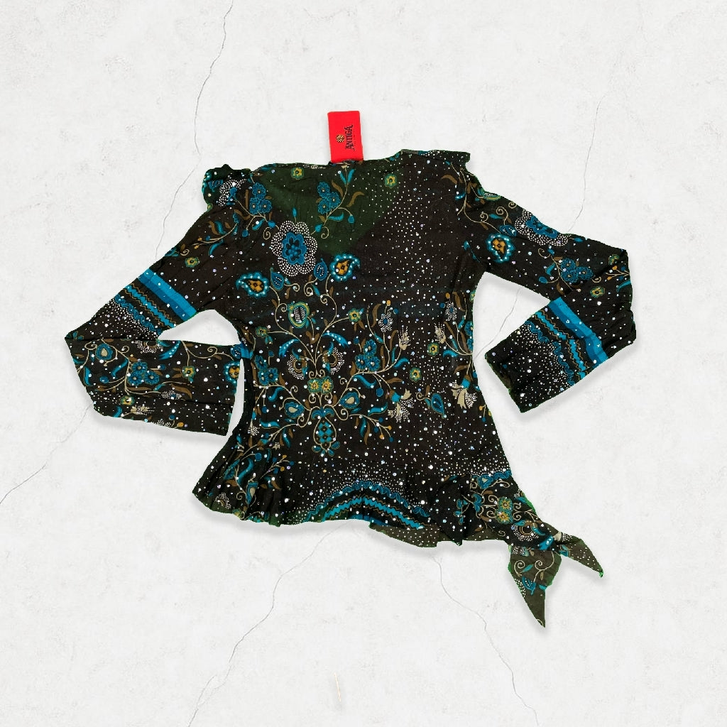 Y2K Mezzo Sparkle Mesh Tie-Front Top - Made in Italy
