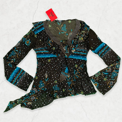 Y2K Mezzo Sparkle Mesh Tie-Front Top - Made in Italy