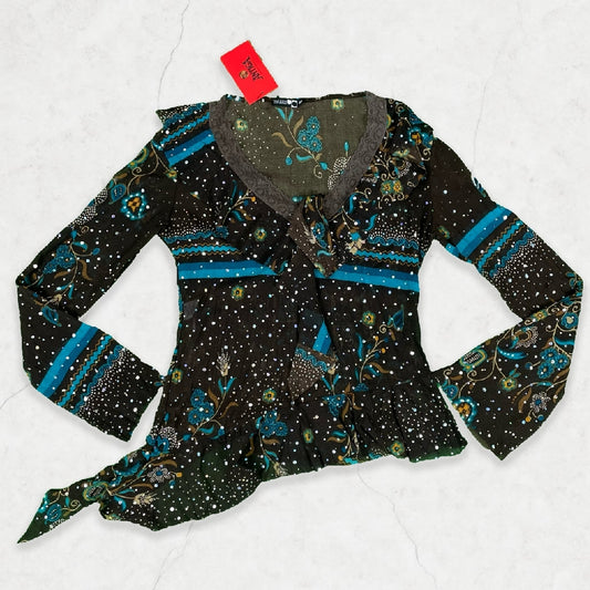 Y2K Mezzo Sparkle Mesh Tie-Front Top - Made in Italy