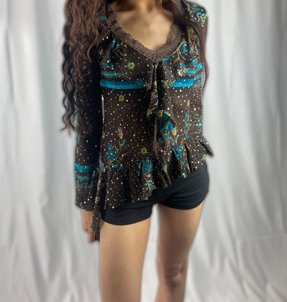 Y2K Mezzo Sparkle Mesh Tie-Front Top - Made in Italy