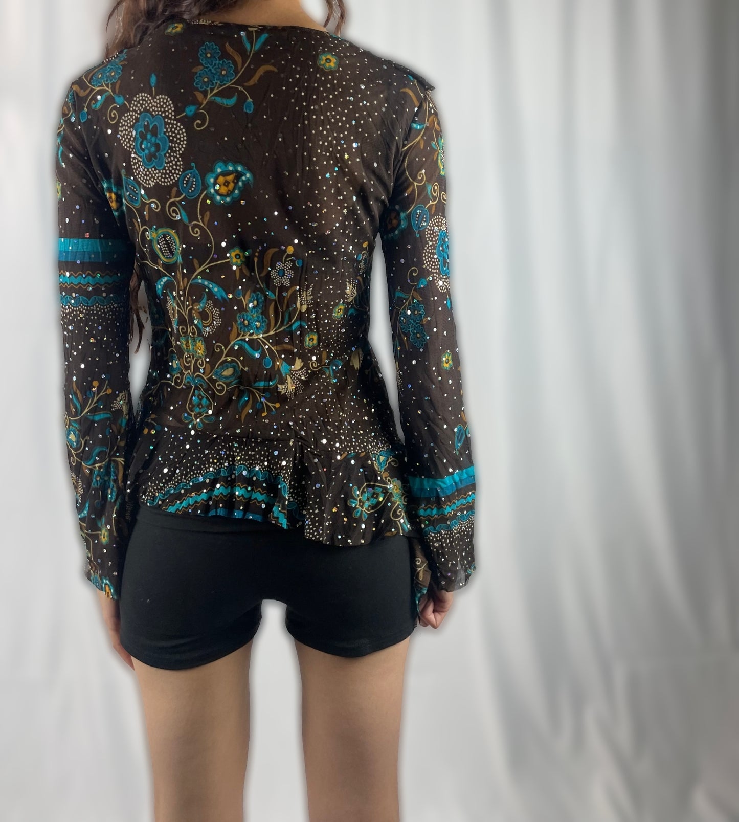 Y2K Mezzo Sparkle Mesh Tie-Front Top - Made in Italy