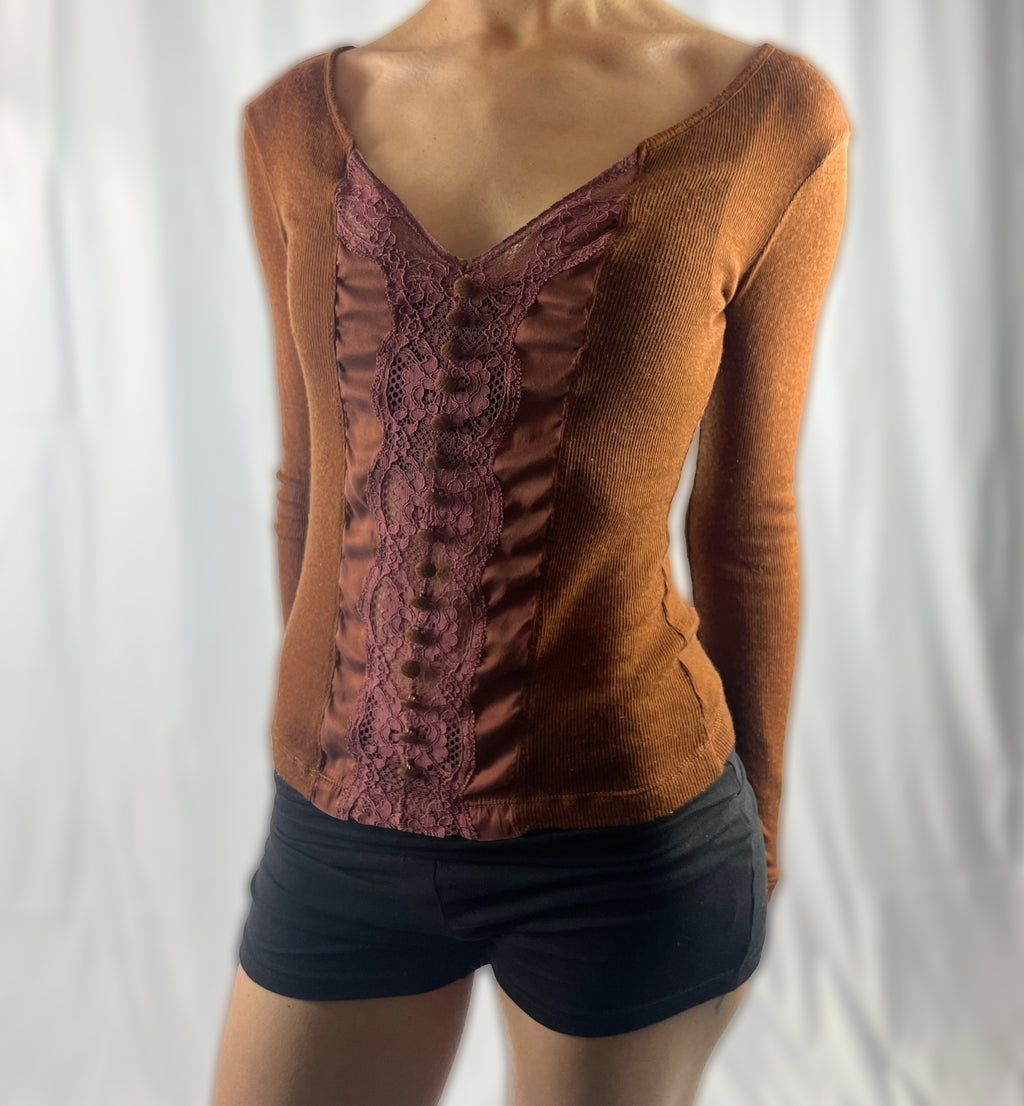 Y2K D&G Ribbed Lace Panel Top – Rare Vintage (Made in Italy)