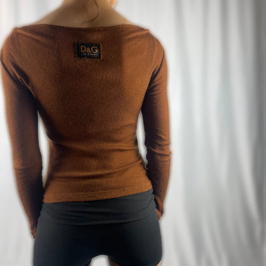 Y2K D&G Ribbed Lace Panel Top – Rare Vintage (Made in Italy)