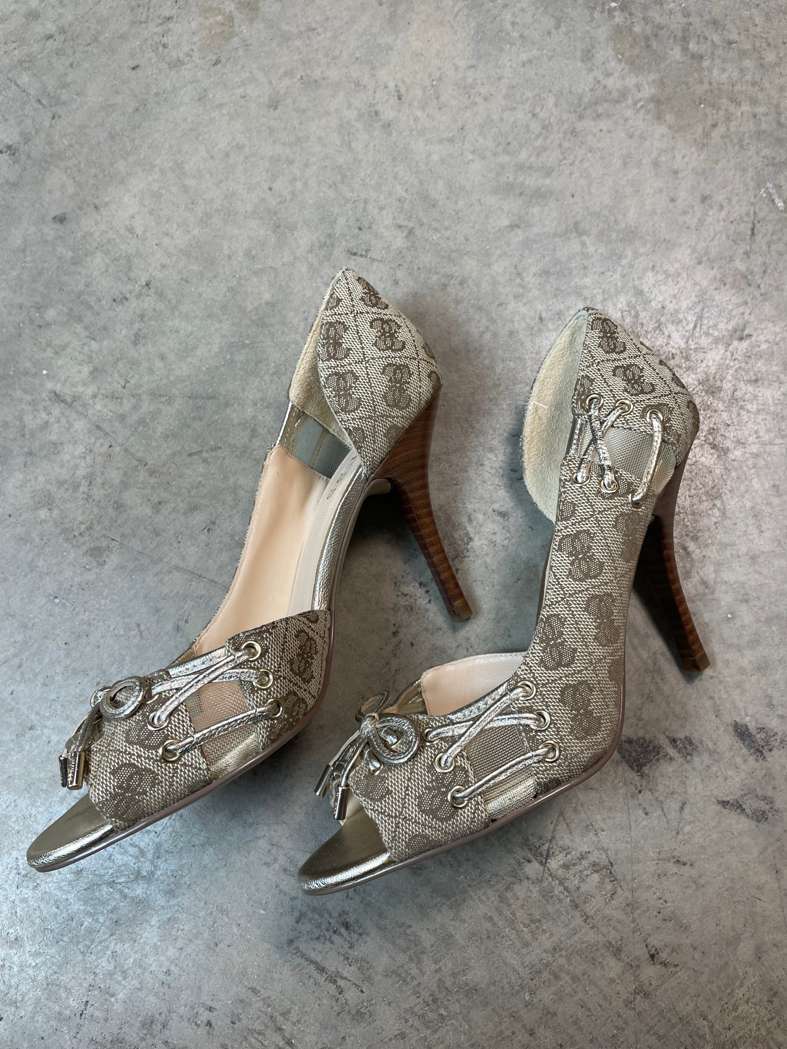 Vintage Y2K Guess Monogram Lace-Up Heels | UK 3.5