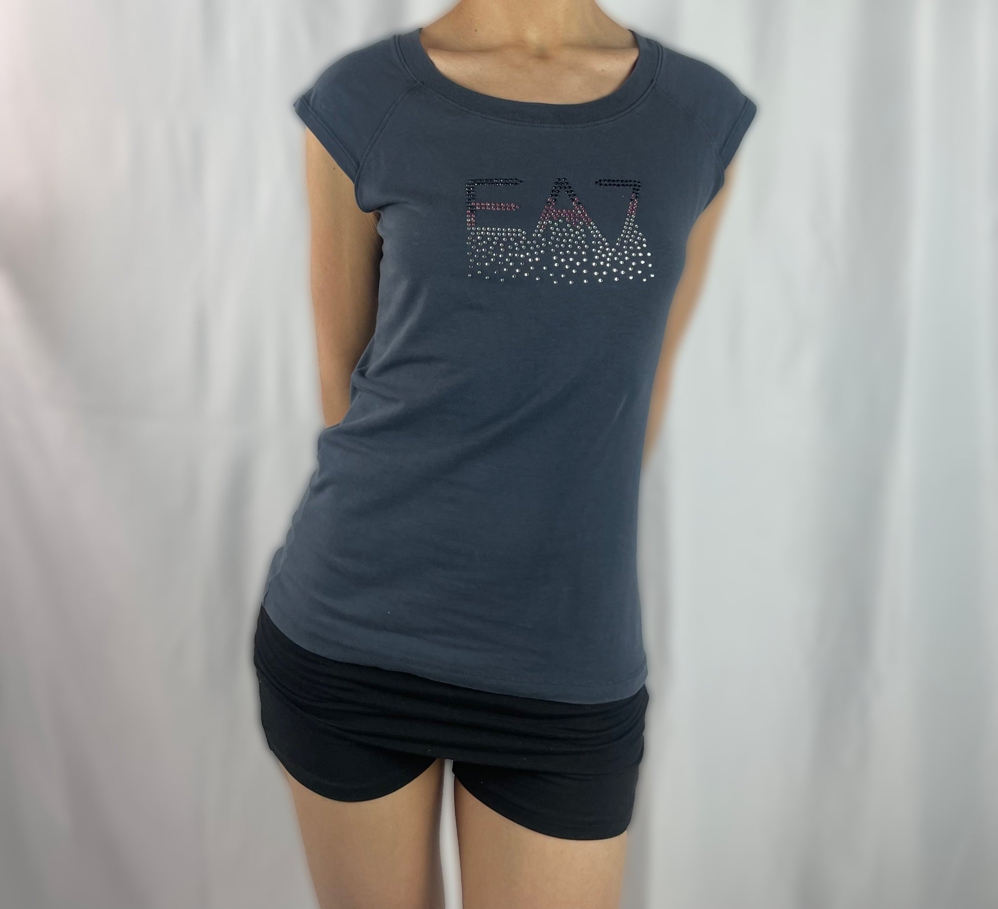 EA7 Emporio Armani Rhinestone Logo Fitted Tee - Navy