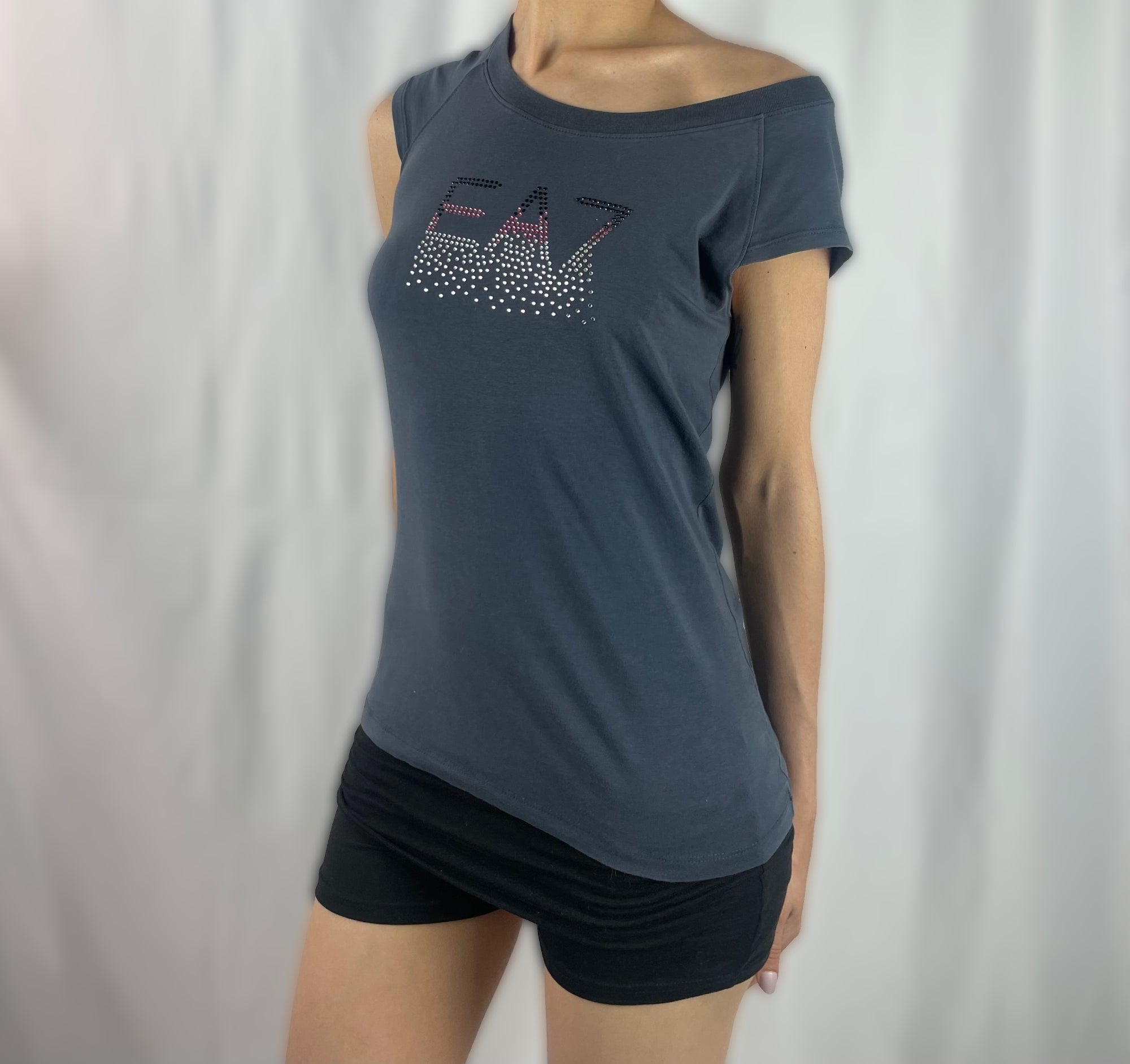 EA7 Emporio Armani Rhinestone Logo Fitted Tee - Navy