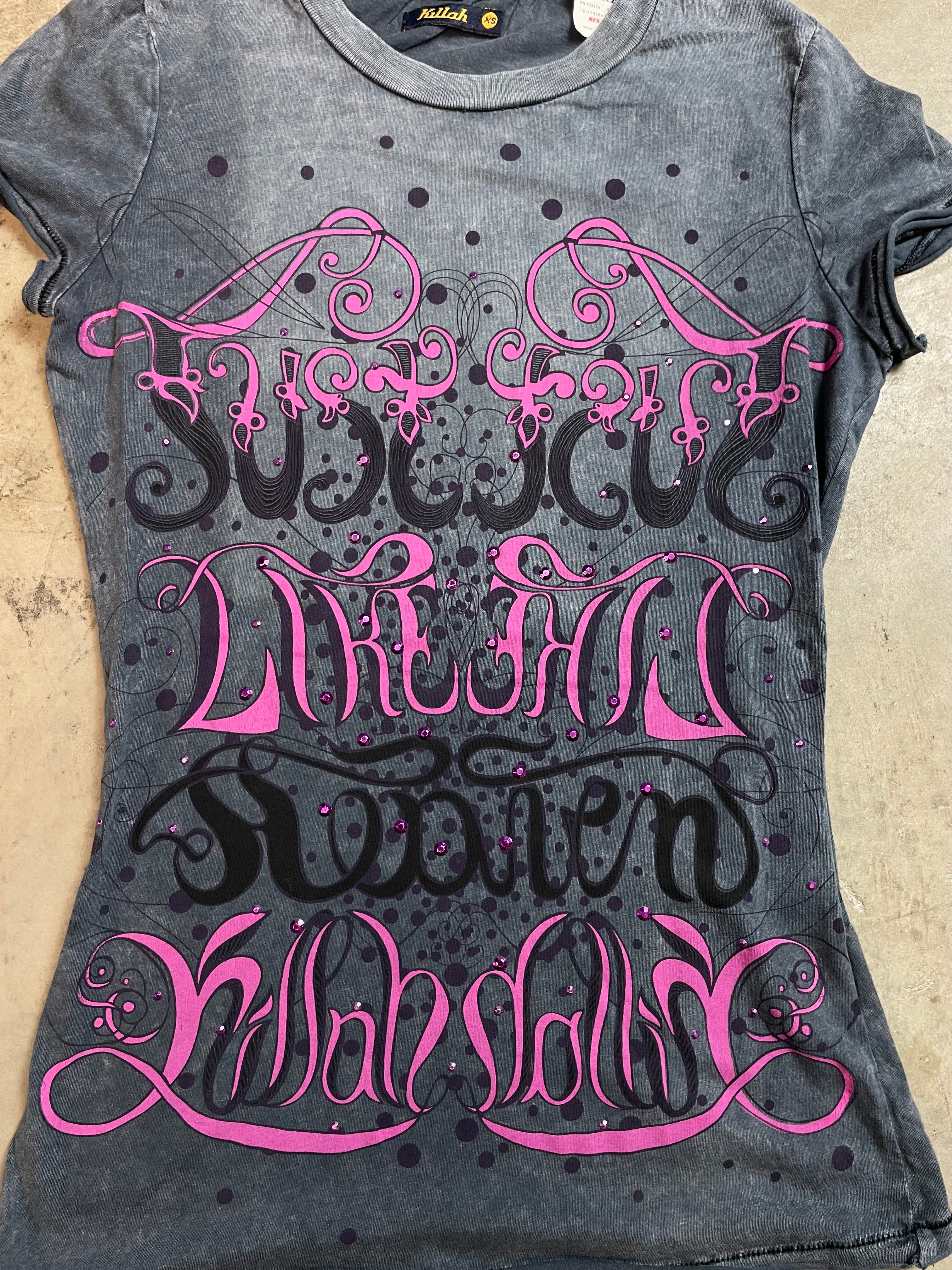 Vintage Y2K Killah Graphic Baby Tee with Pink Print | Best Fit UK 6