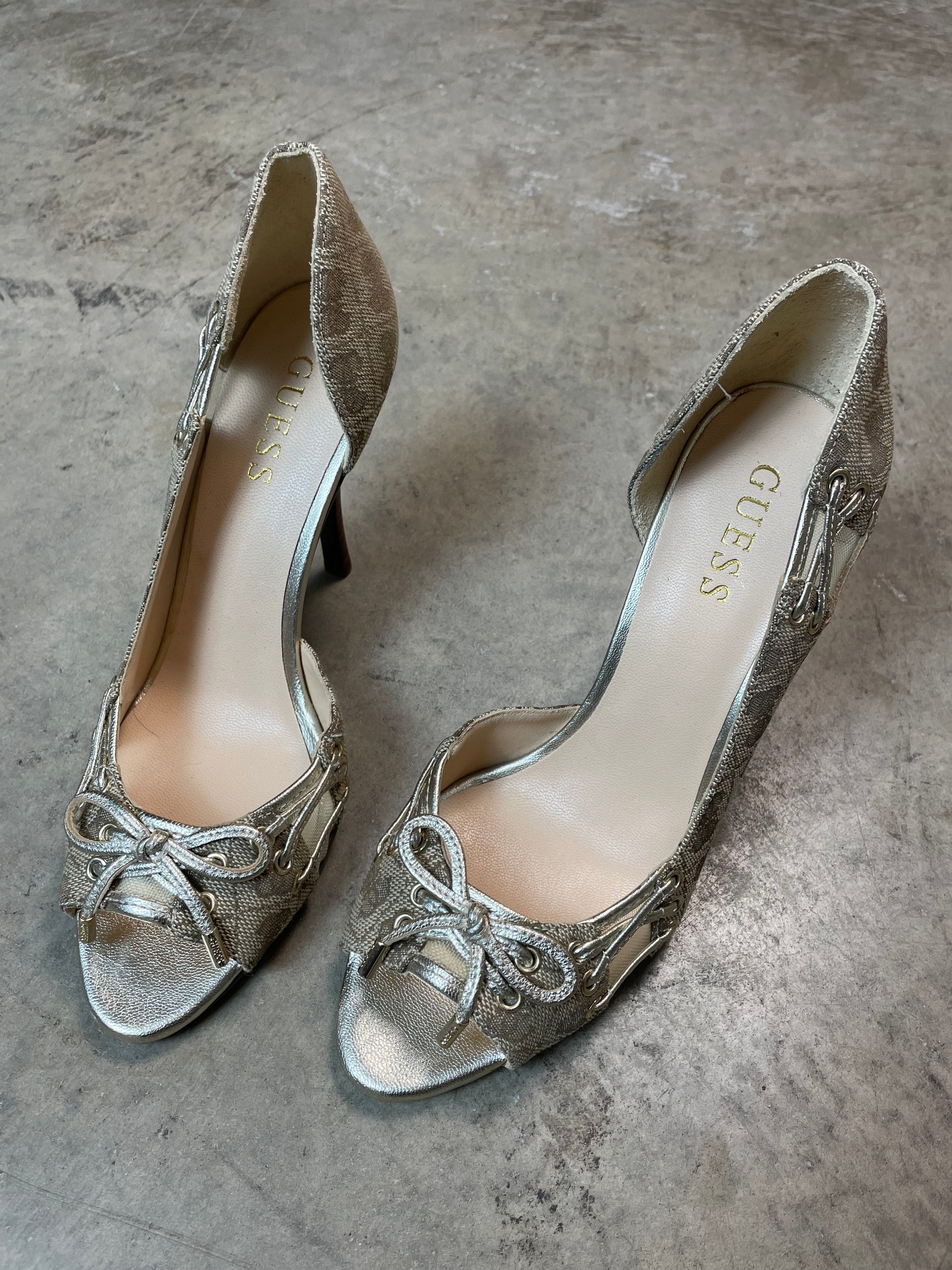 Vintage Y2K Guess Monogram Lace-Up Heels | UK 3.5