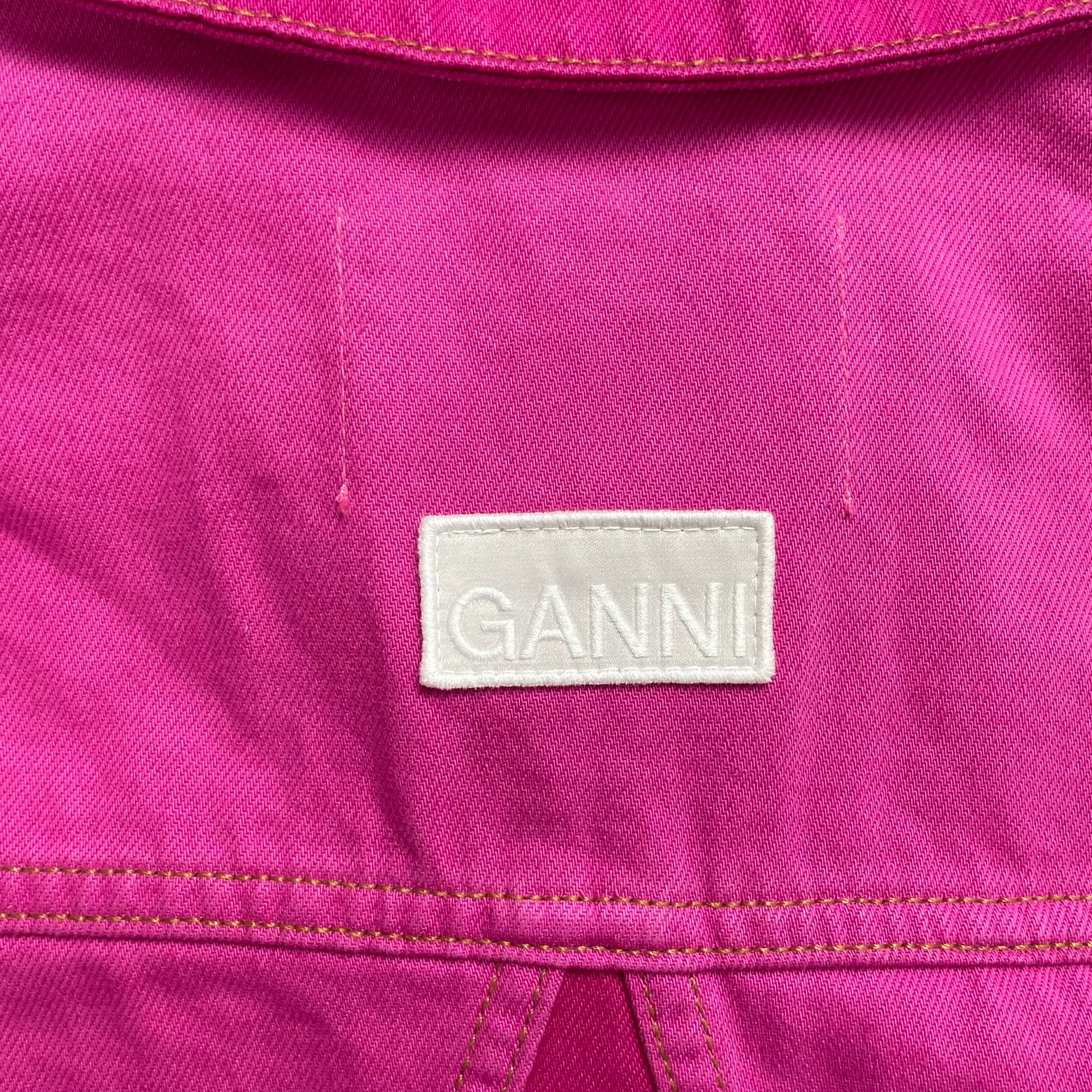 GANNI Two-Tone Pink Cropped Denim Jacket – Size 34 (UK 6–8)