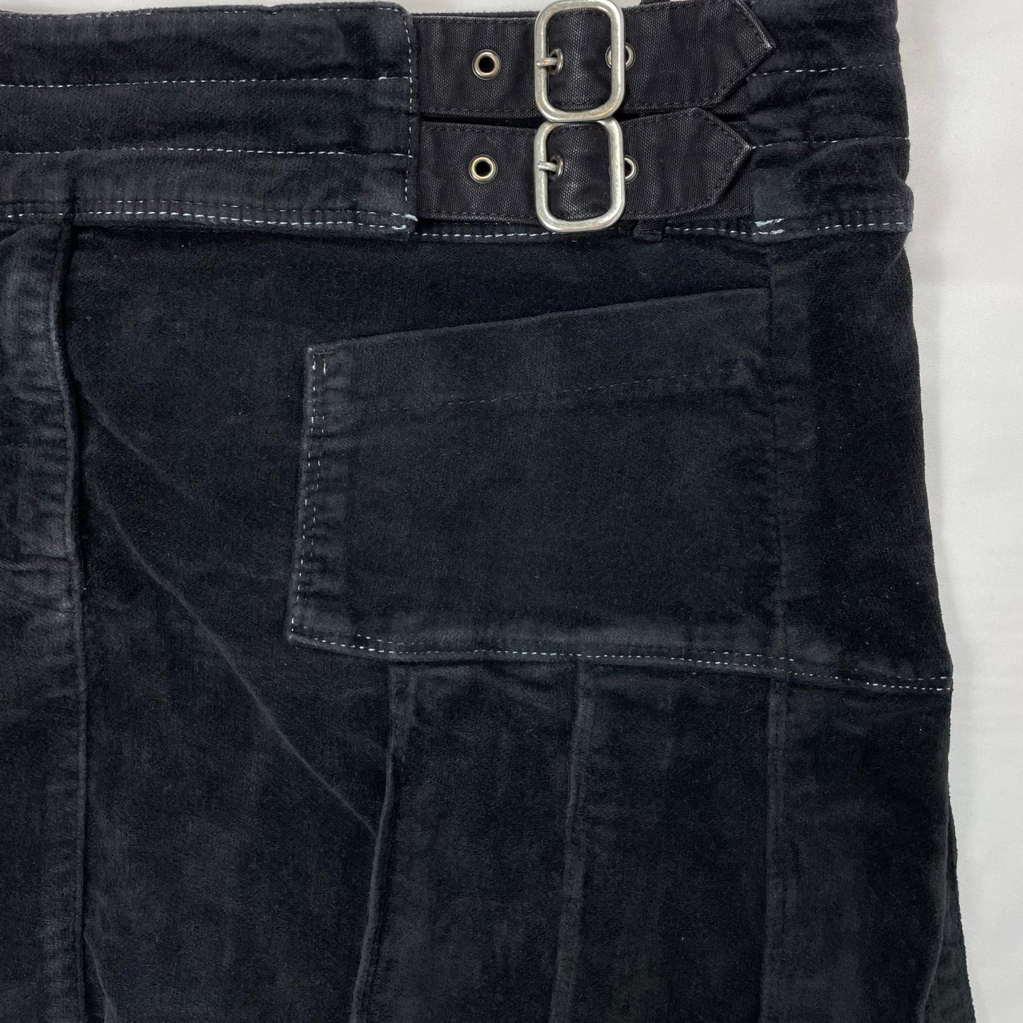 Y2K Armani Jeans Pleated Buckle Mini Skirt Black - UK 14