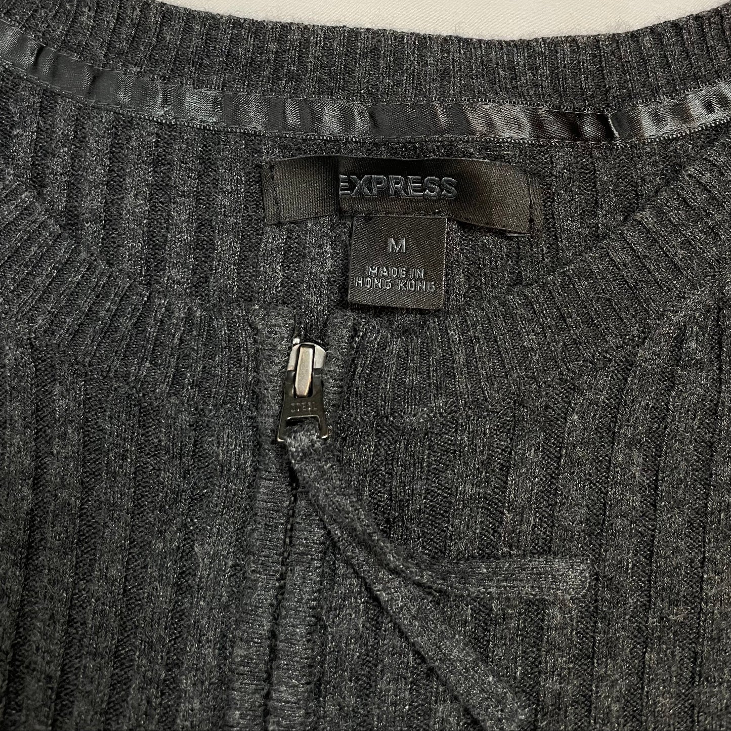 Vintage Express Charcoal Ribbed Zip-Up Knit Top | Best Fit UK 8