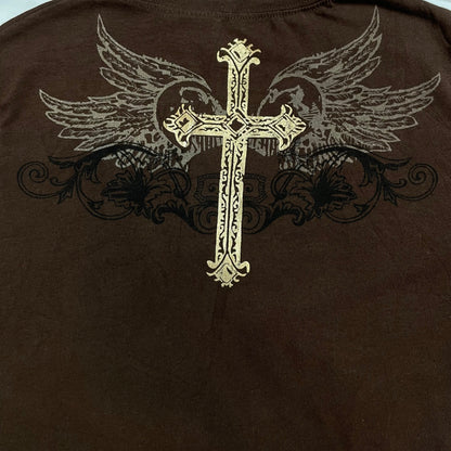 Vintage Y2K Old Skool Winged Cross Graphic Tee | Best Fit UK 10