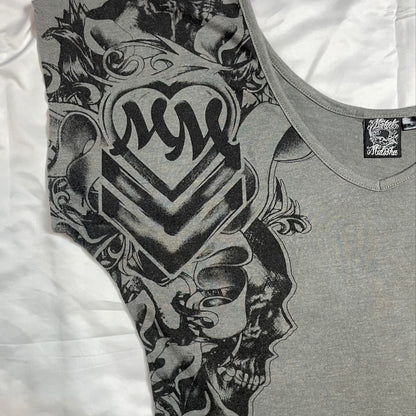 Y2K Metal Mulisha Skull & Rose Batwing Graphic Tee | UK 10-12