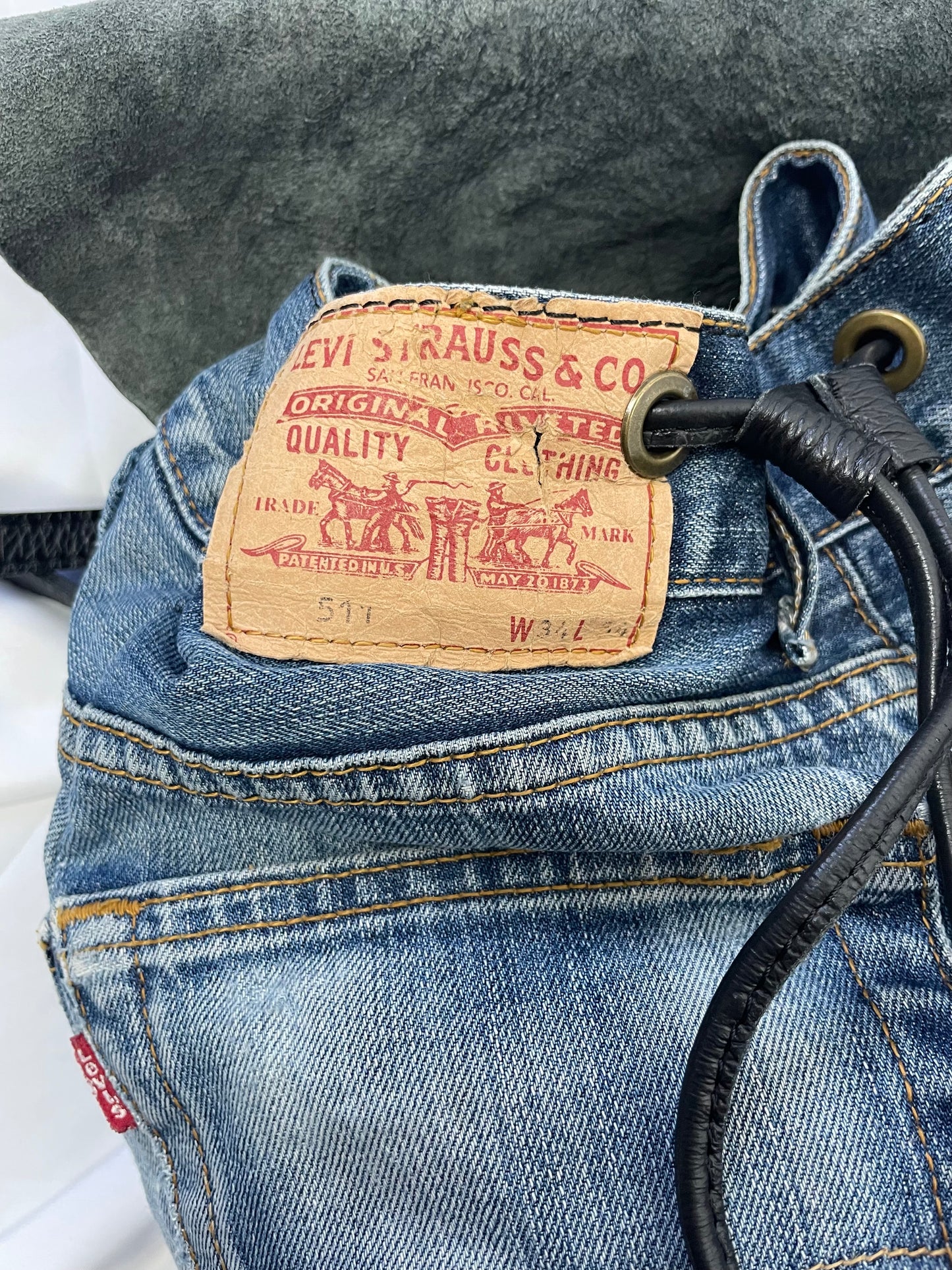 Vintage Upcycled Levi’s Denim & Leather Backpack - Made in Italy