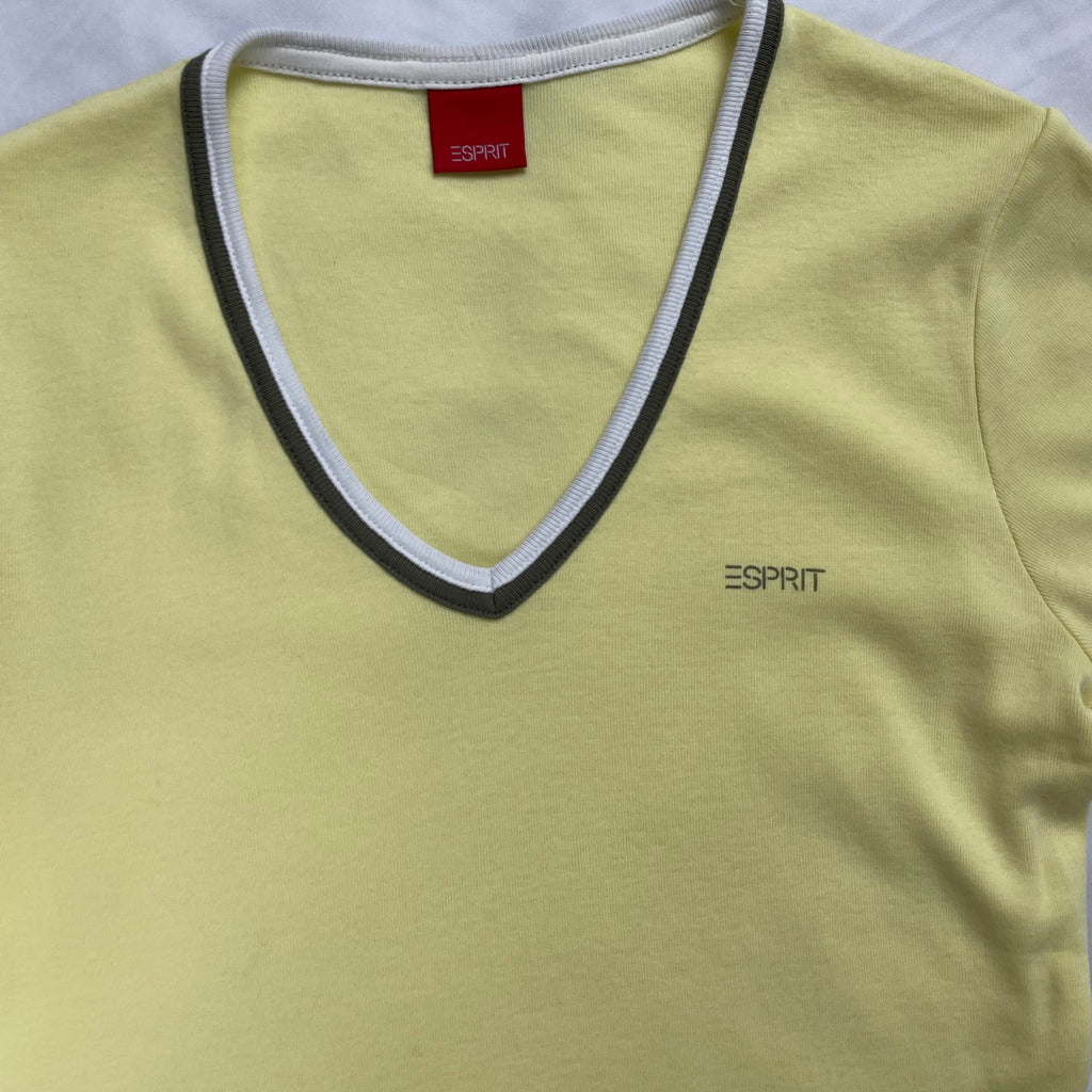 Y2K Esprit Yellow V-Neck Tee – Size UK 8