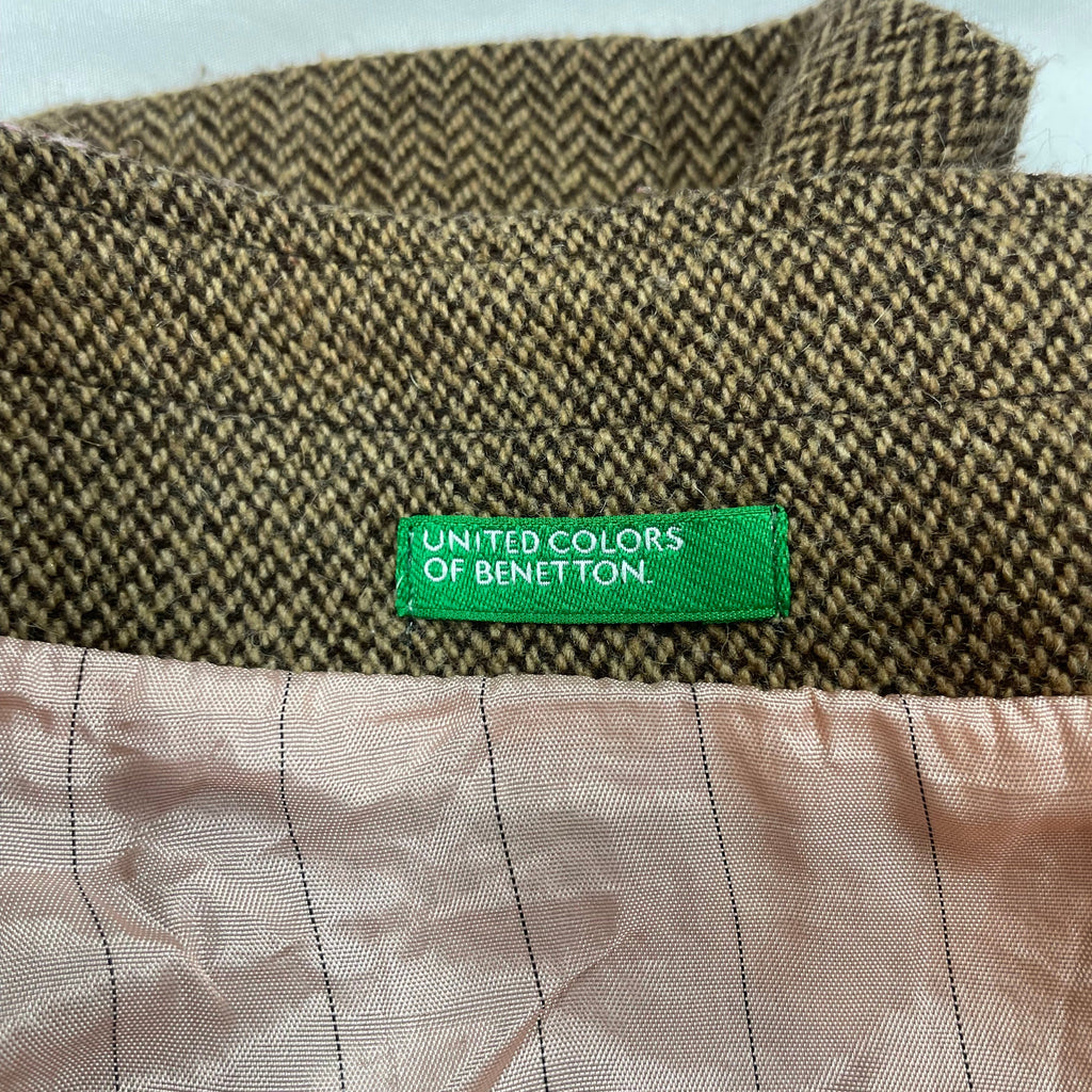 Vintage Benetton Pleated Mini Skirt Y2K Brown Pink Trim (IT 40 / UK 6-8)