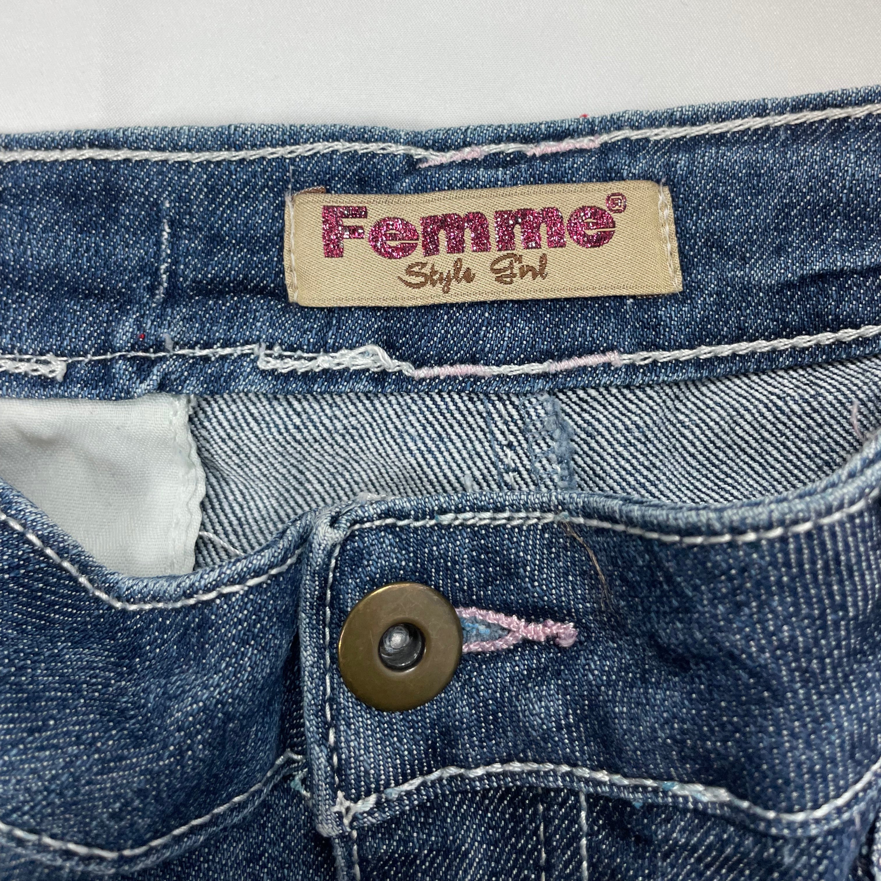 Y2K Femme Denim Mini Skirt with Cargo Pockets (UK 12)