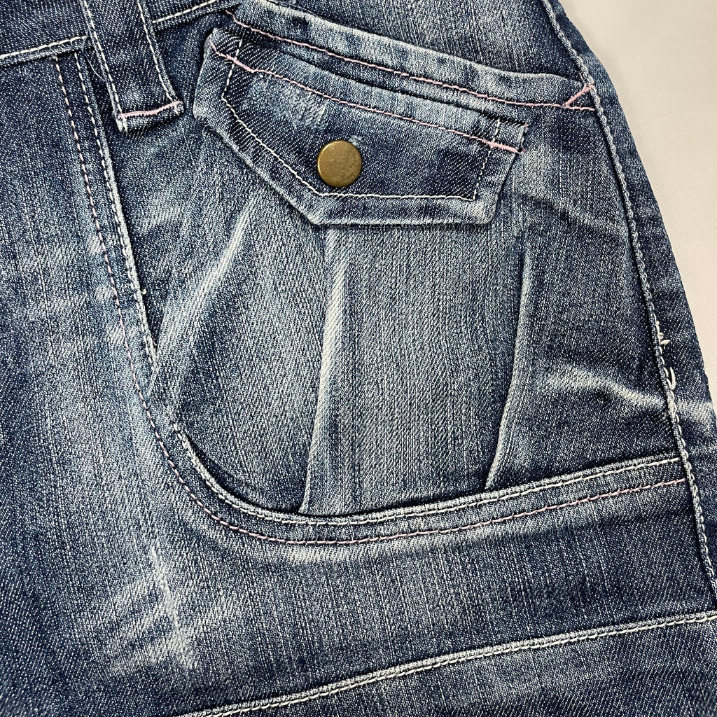 Y2K Femme Denim Mini Skirt with Cargo Pockets (UK 12)