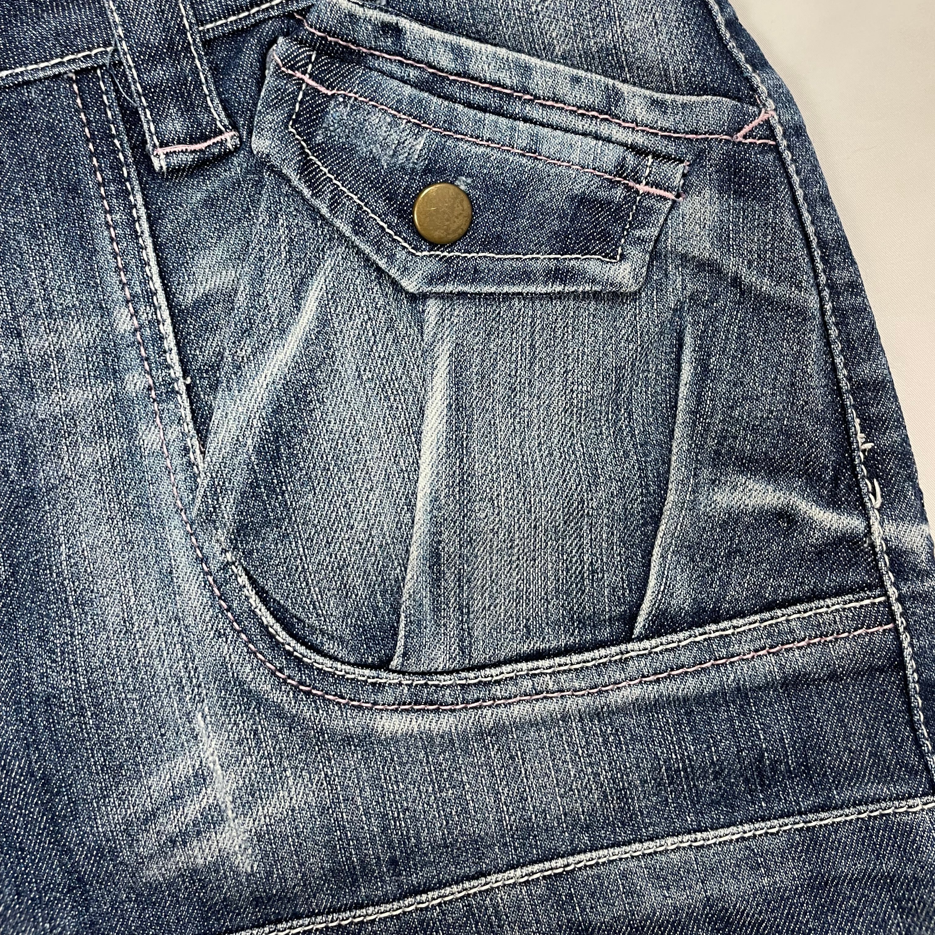 Y2K Femme Denim Mini Skirt with Cargo Pockets (UK 12)