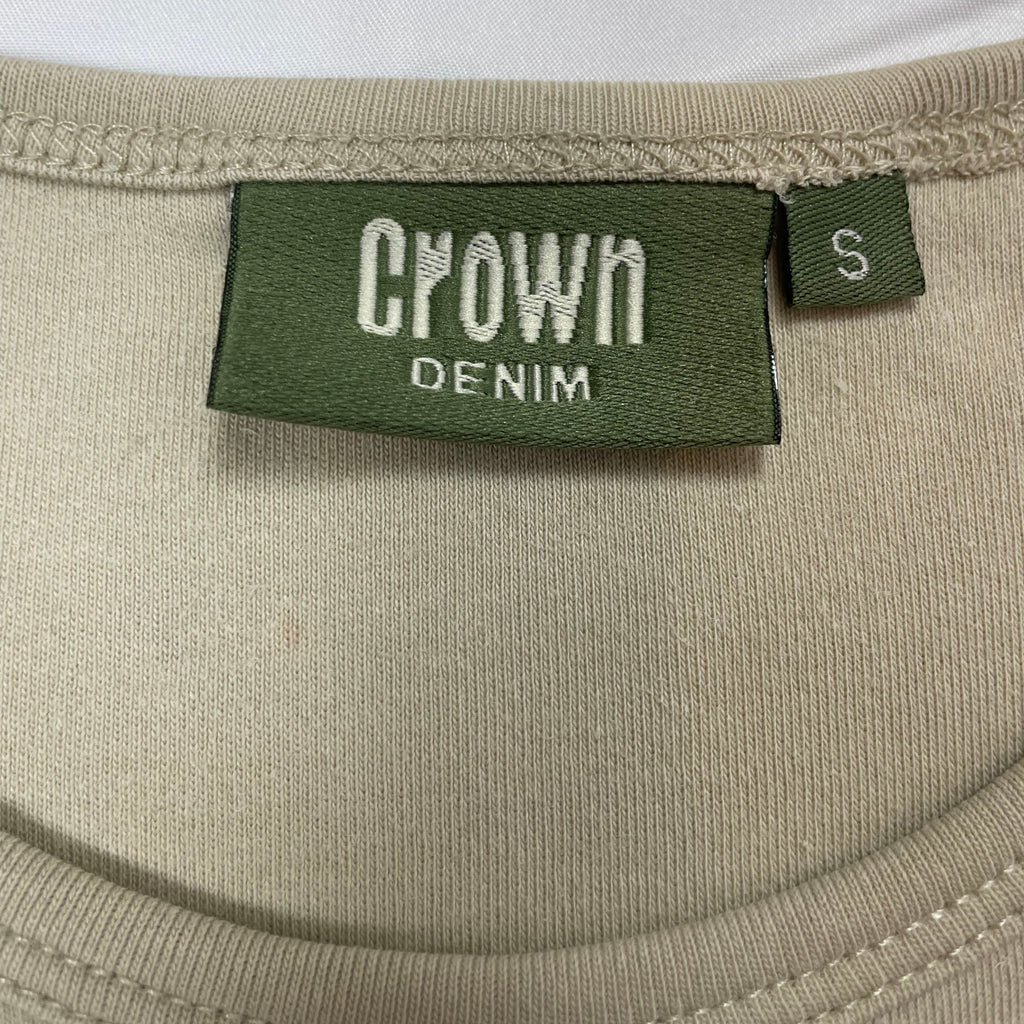 Y2K Crown Denim Military Tank Top Khaki Green - Size S (UK 6)
