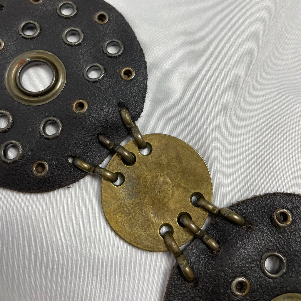 Vintage Y2K Leather & Brass Disc Tie Belt - Adjustable