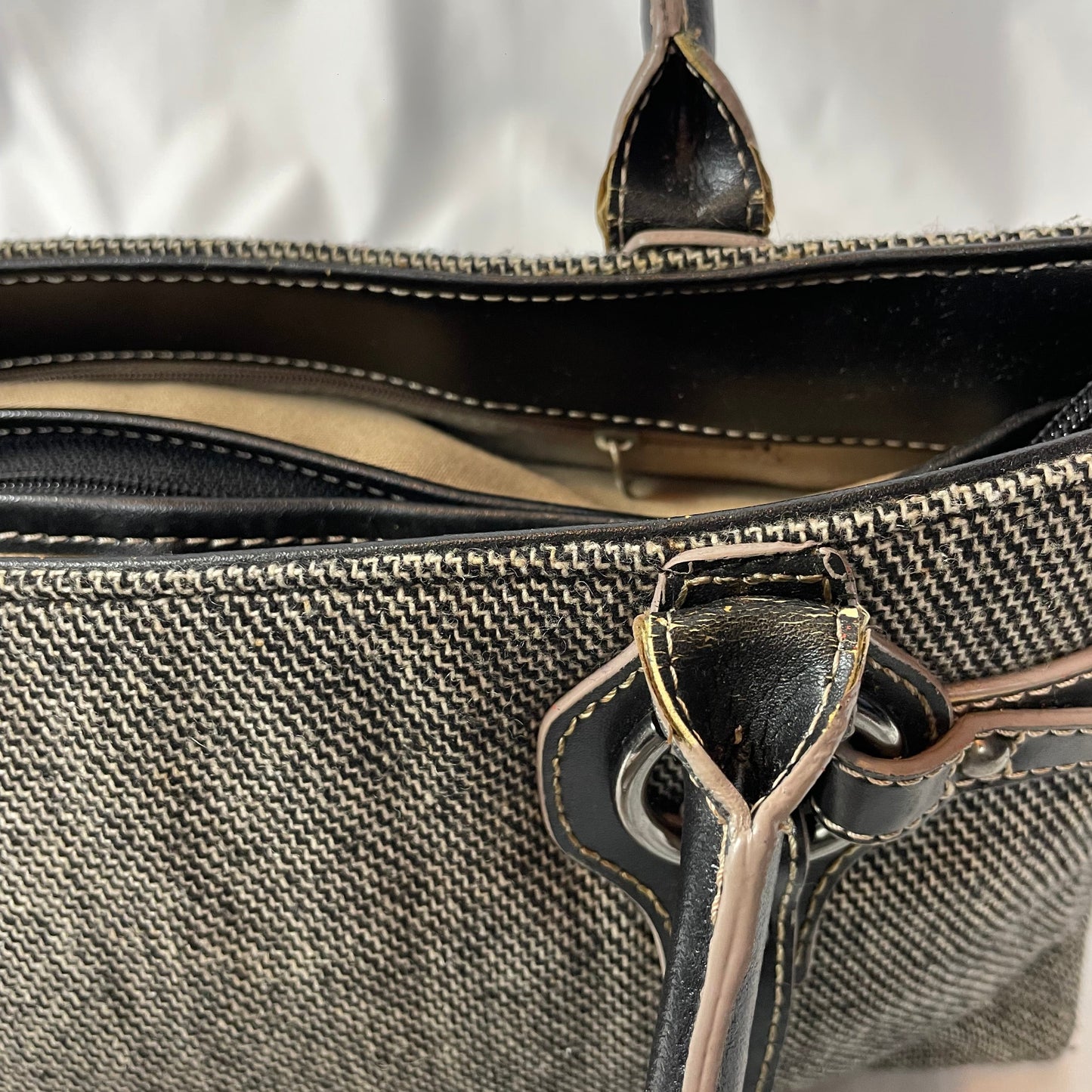 Vintage Black & Grey Canvas Tote Bag From Japan