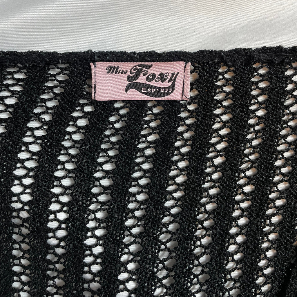 Miss Foxy Express Y2K Black Crochet Tie-Front Cardigan | UK 8