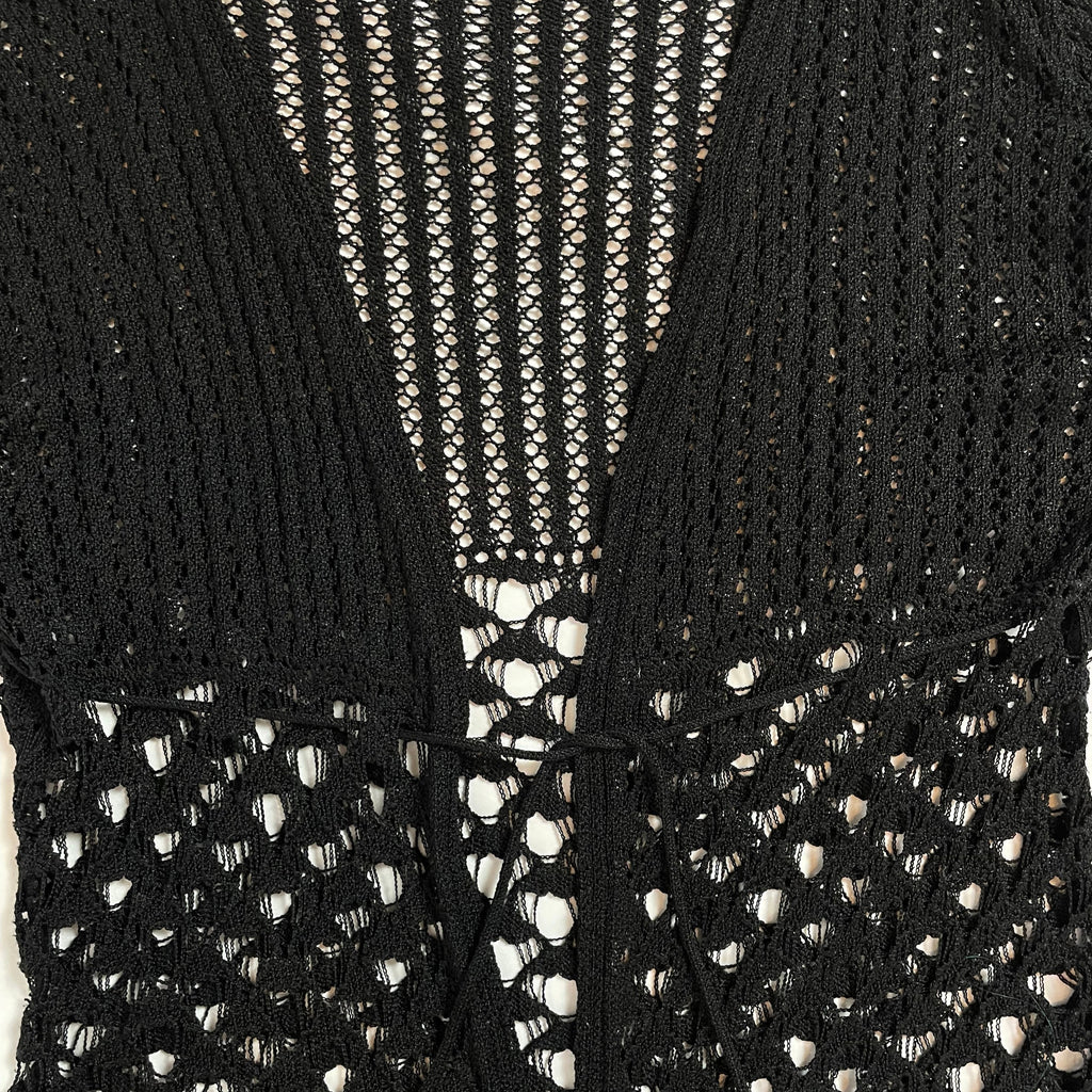 Miss Foxy Express Y2K Black Crochet Tie-Front Cardigan | UK 8