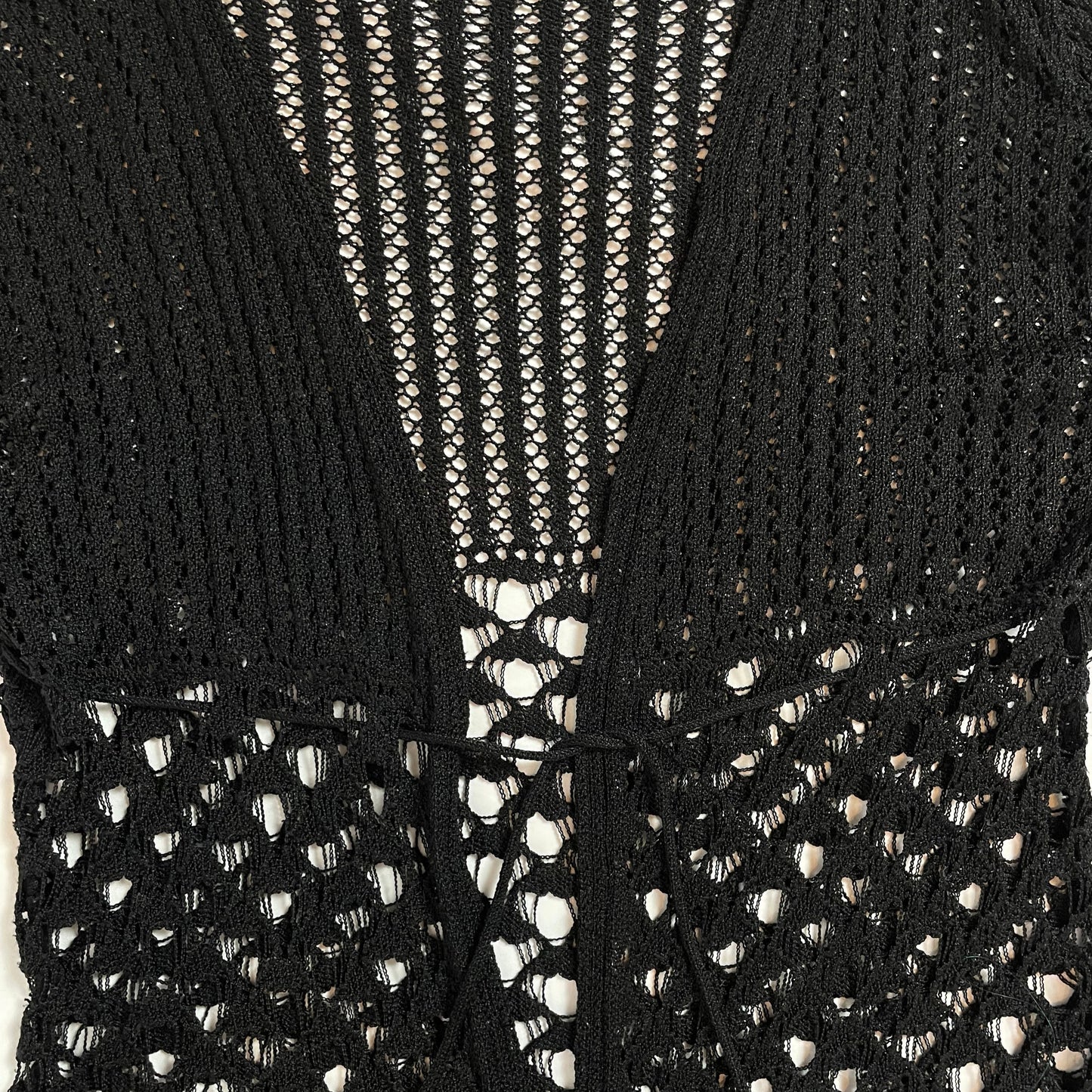 Miss Foxy Express Y2K Black Crochet Tie-Front Cardigan | UK 8