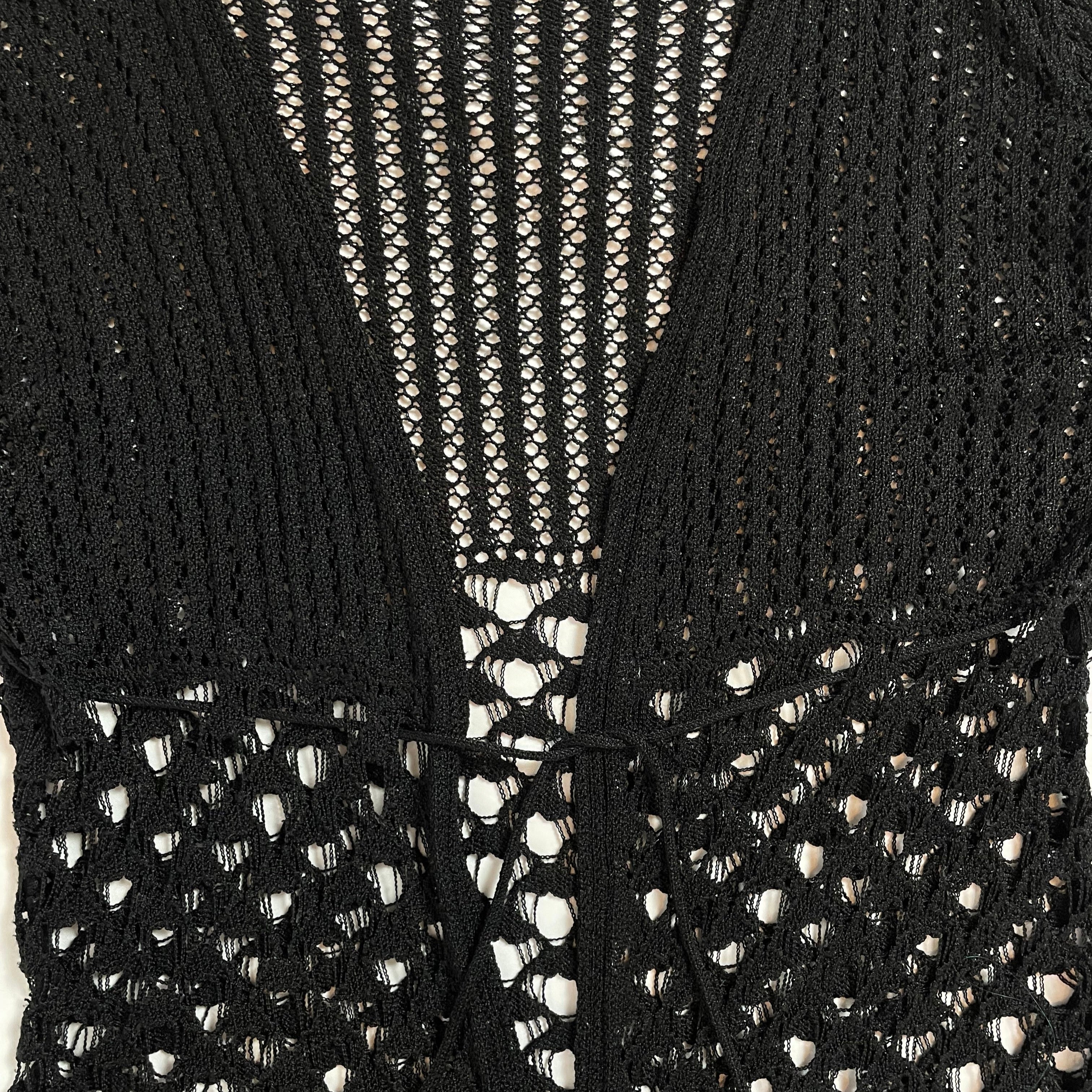 Miss Foxy Express Y2K Black Crochet Tie-Front Cardigan | UK 8