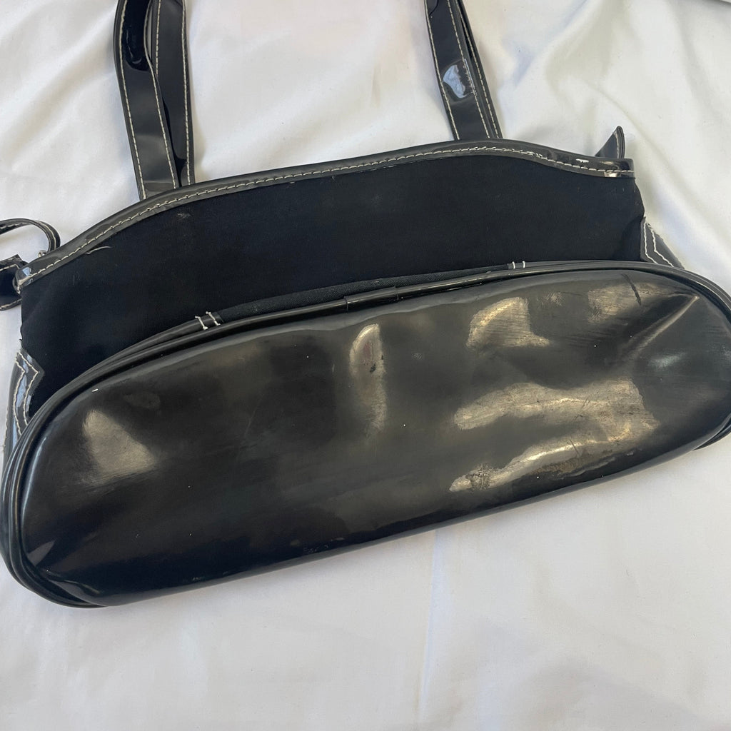 Y2K Zippo Black Patent Trim Shoulder Bag