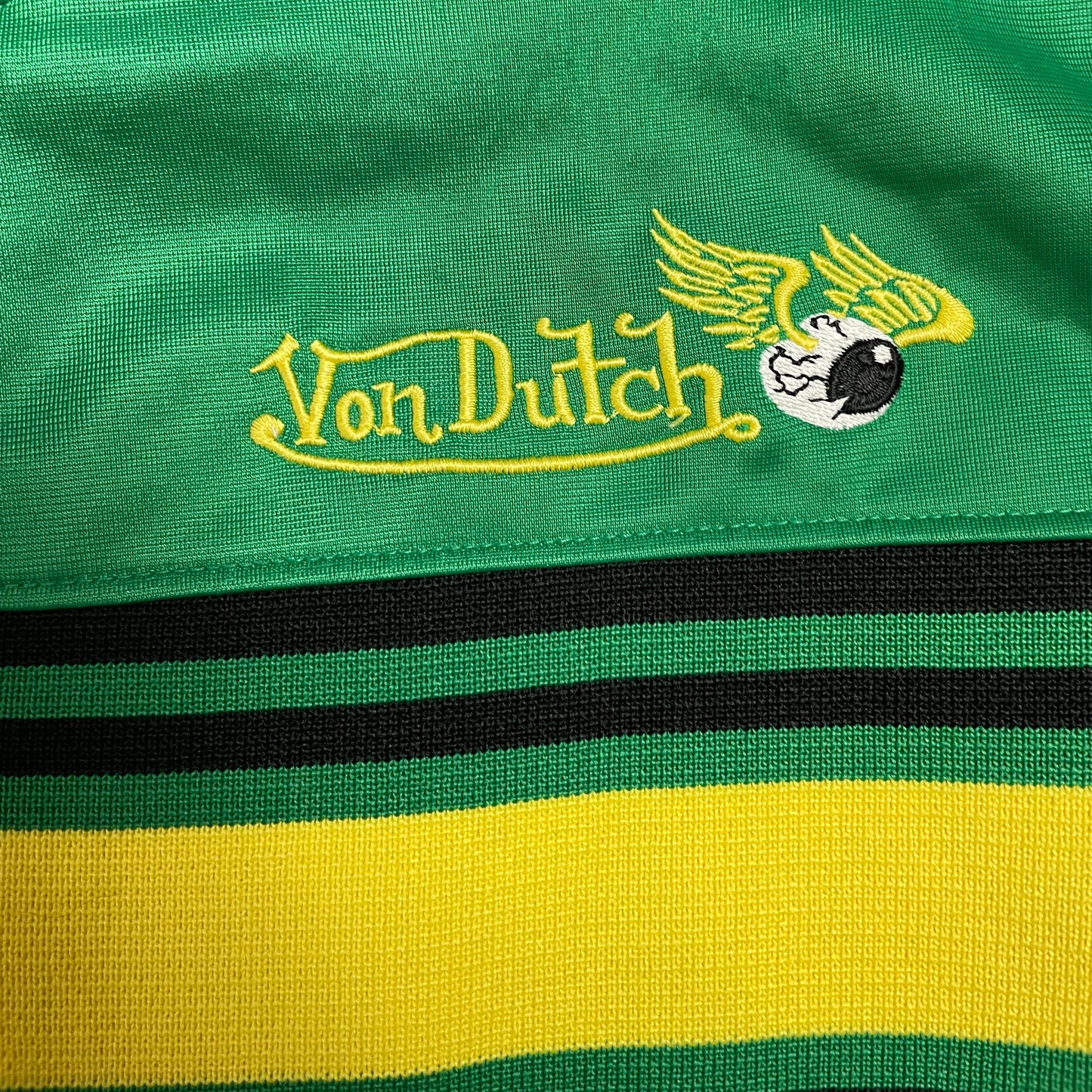 Rare Y2K Von Dutch Japan Green Track Jacket with Flying Eyeball Logo | Best Fit UK 6-8