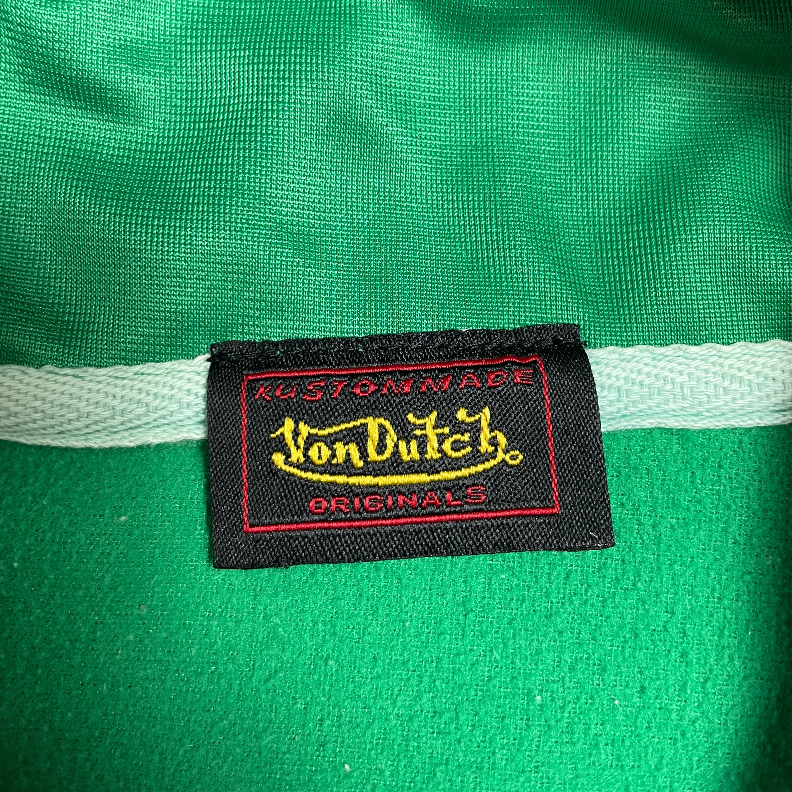 Rare Y2K Von Dutch Japan Green Track Jacket with Flying Eyeball Logo | Best Fit UK 6-8