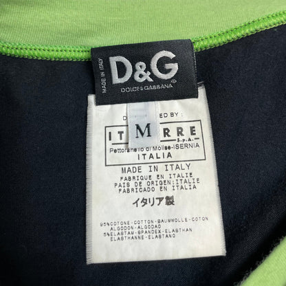 Y2K D&G by Dolce & Gabbana Black & Lime Trim Logo Tee | UK 6–8